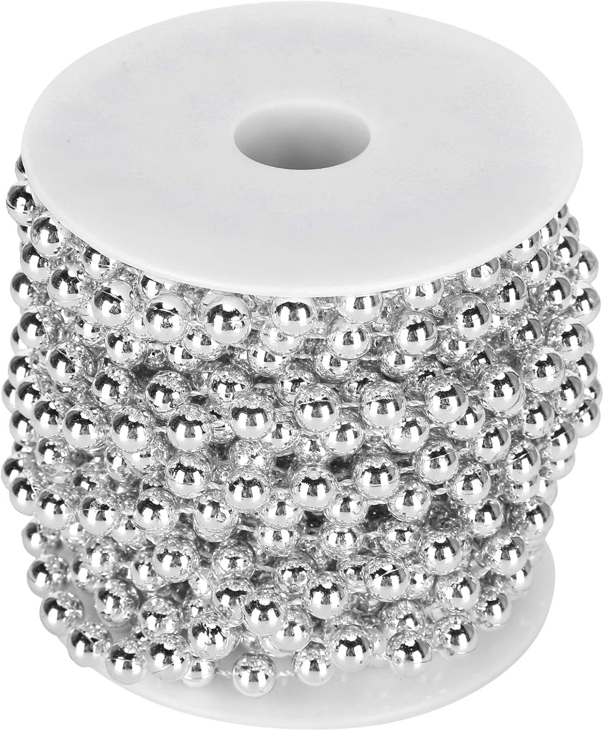 8Mm Silver Bead Hanging String, Silver Plastic Beads on String, Silvery Hanging Beads Garland for Christmas Decoration Wedding Party (10 Meter/Rollsilver)