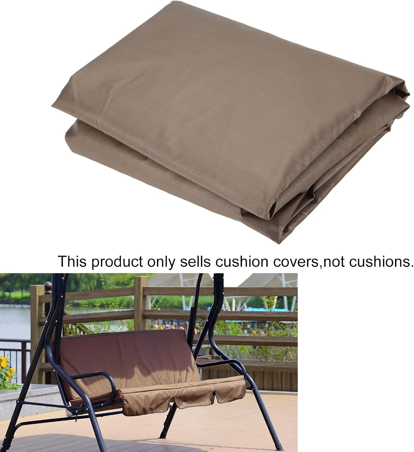Bench Cushion Cover, 59.1X19.7X3.9In Outdoor Cushions, Waterproof Swing Cushion, Swing Seat Cushion Cover Replacement, 3 Seat Swing Chair Swing Hammock Protector (Coffee) image number 5