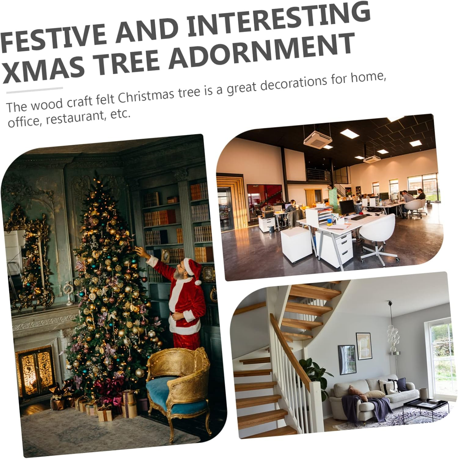 Wood Christmas Tree Ornament Set 5Pcs DIY Large Natural Wood Xmas Tree Decor for Home Festival Decoration image number 3