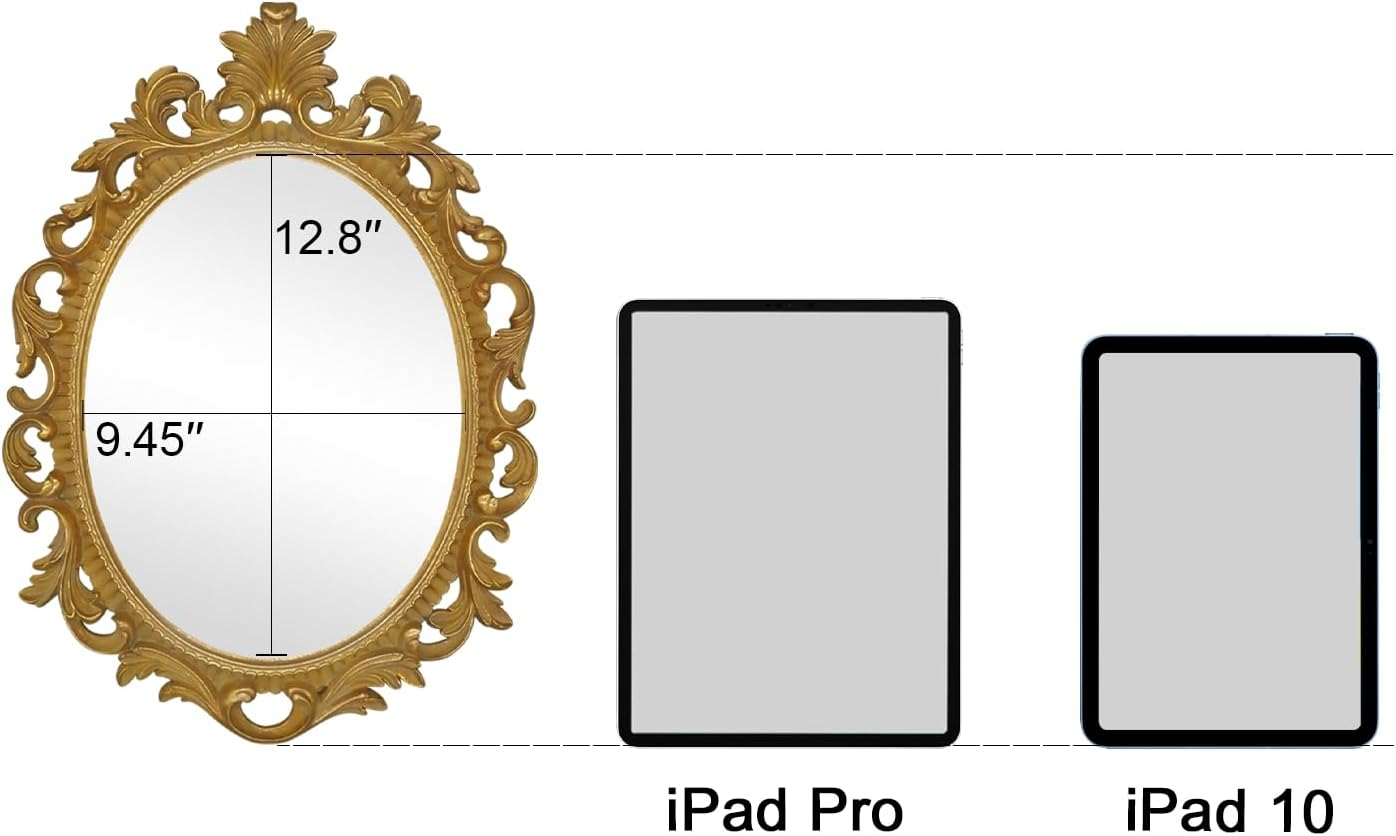 Simon'S Shop Oval Mirror Baroque Style Decorative Mirrors for Wall, 18.3 X 13 Inches, Gold, Vintage Decor image number 1