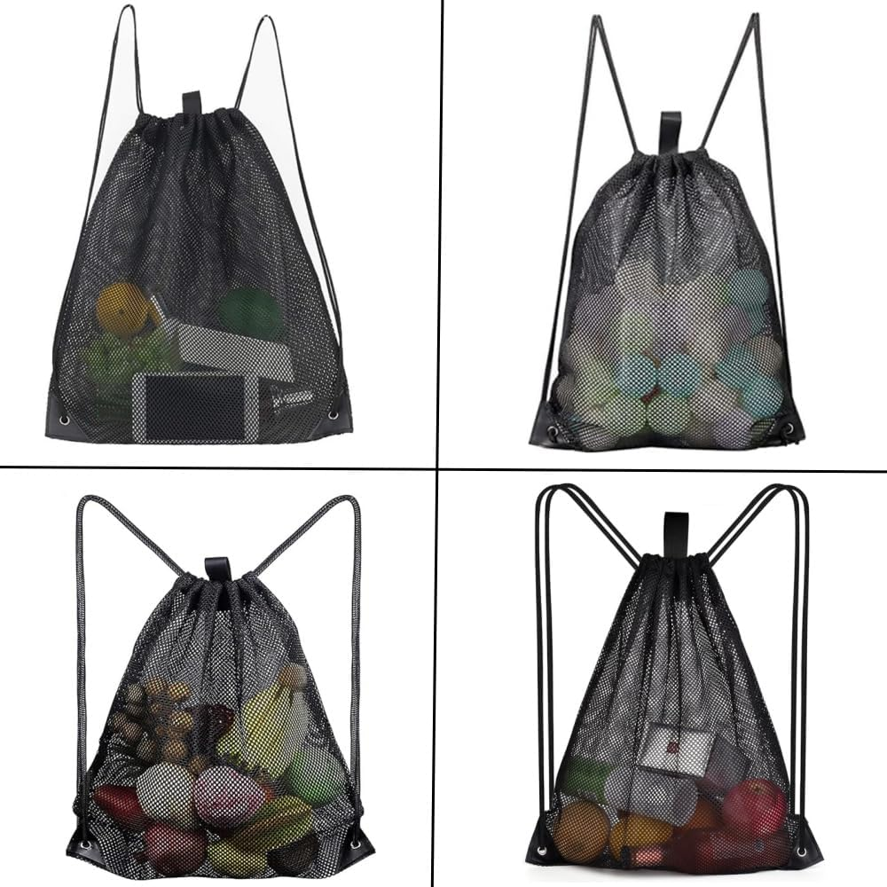 DACUAN Drawstring Sports Equipment Mesh Bag, Mesh Bag Drawstring Storage Backpack Mesh Beach Bag Mesh Gym Bag Heavy-Duty Sport Equipment Storage Bag for Beaching Swimming Gym Shopping image number 1