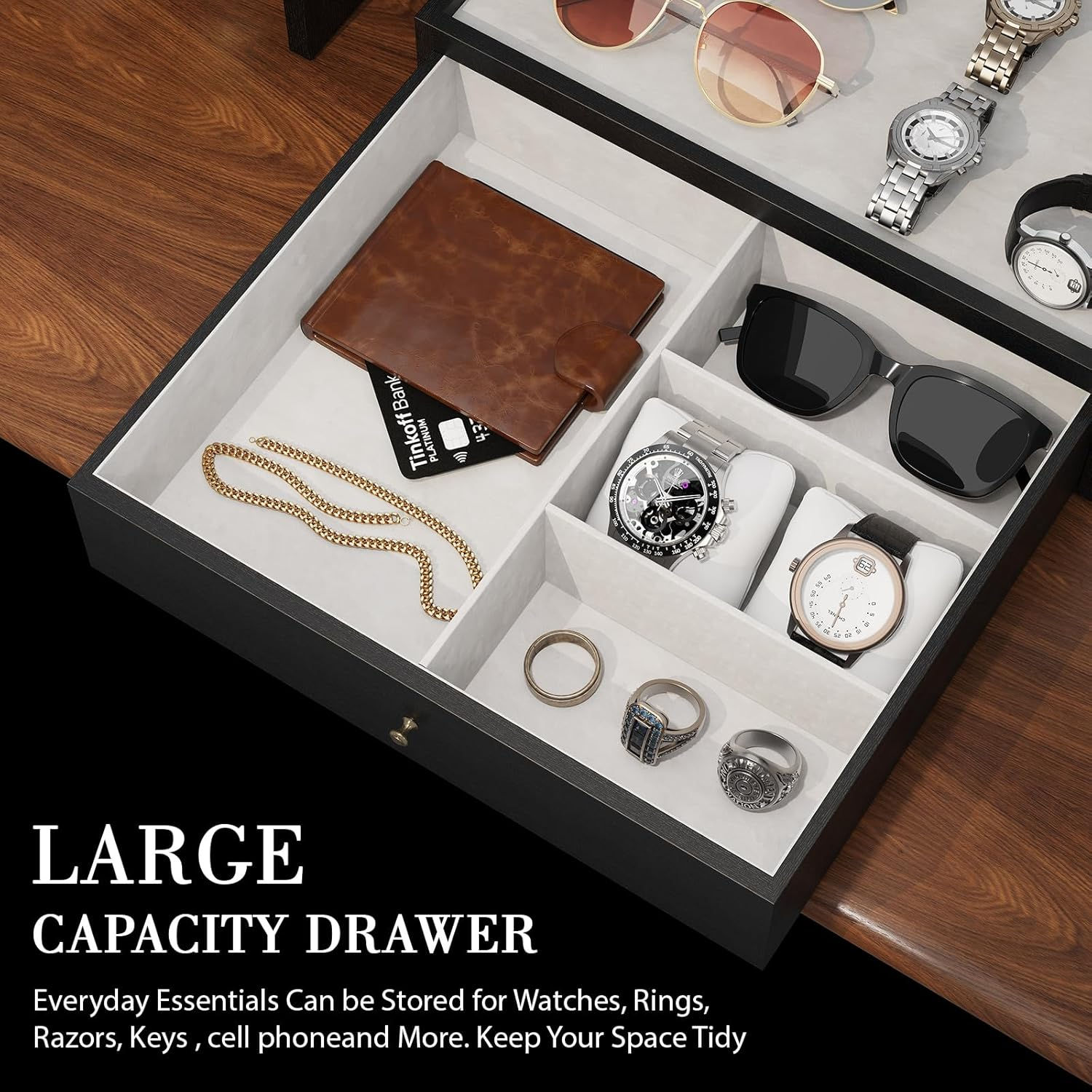 Cologne Organizer for Men, Large Capacity Perfume Organizer with Drawer, Cologne Storage Perfume Display Stand, Wooden Cologne Holder for Dresser, Black image number 2