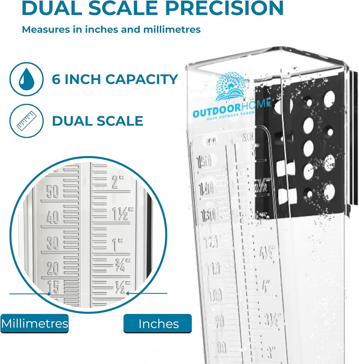 Outdoor Home Rain Gauge &ndash; 6-Inch Heavy Duty Polycarbonate Rain Measure, Aussie Made Fence or Post Mount | Accurate Garden Tool | Manual Weather Gauge for Yard, Farm, Outdoor Use image number 1