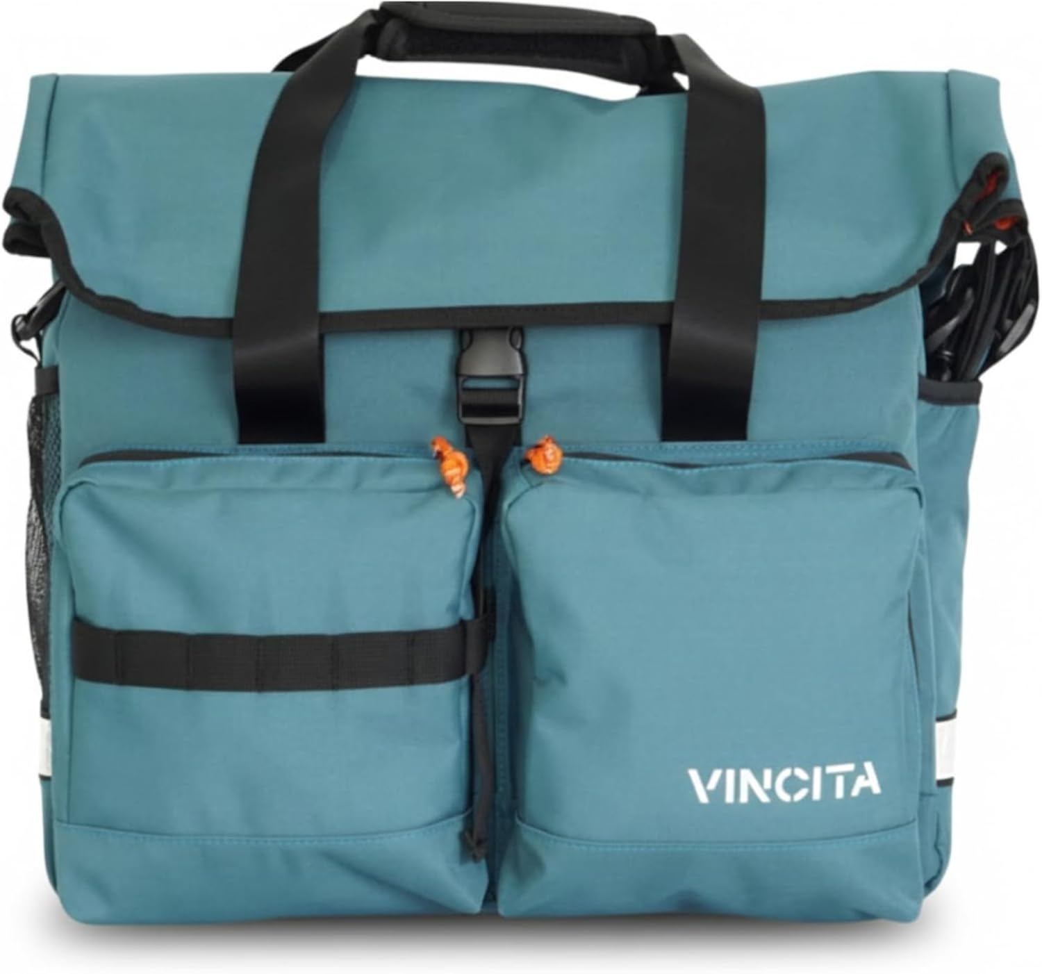 Vincita Large Black Minimal Brompton Bike Bag Accessory - with Laptop Compartment, Rain Cover, Shoulder Strap & Frame Mount