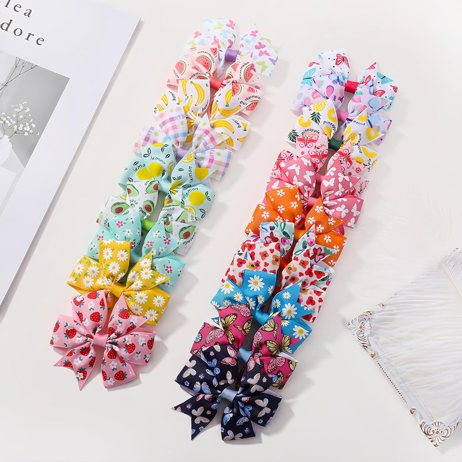 20Pcs Baby Girls Hair Clips, 8X8Cm Floral Alligator Clips for Toddlers, 20 Printed Bows, 4.6Cm Non-Slip Hair Barrettes for Kids & Baby Accessories image number 5