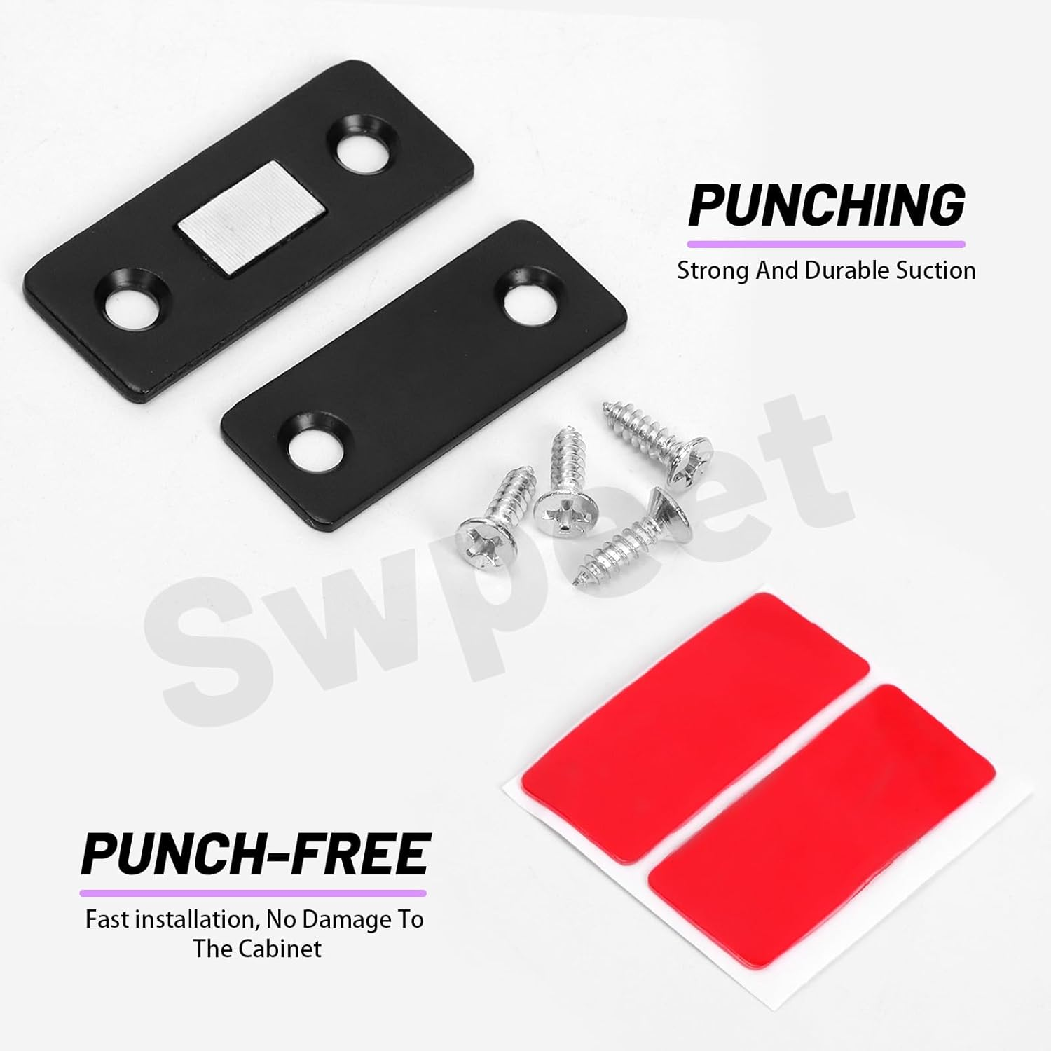 Swpeet 12 Pack Black Stainless Steel Cabinet Magnetic Catch Assortment Kit, Ultra Thin Cabinet Magnetic Catch Adhesive Cabinet Door Magnets for Door Kitchen Cupboard Closure Closet Door Closer image number 1