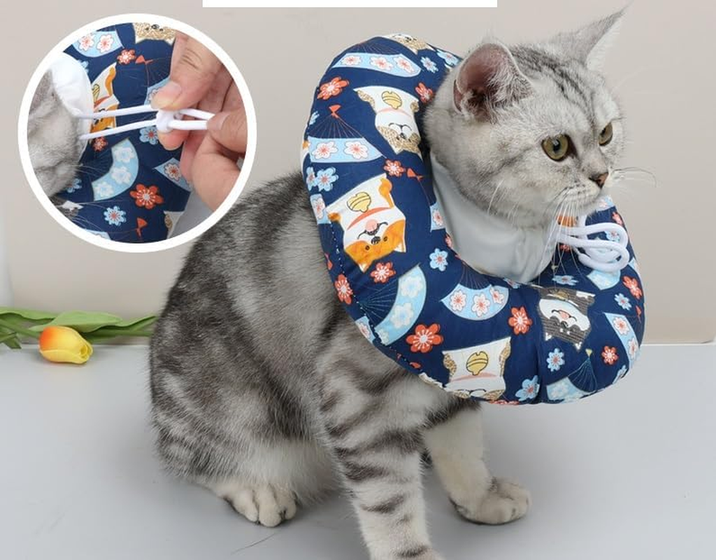 Cat/Puppy Recovery Collar Cone, after Surgery Pet Bumper, Unique Design Pattern, Healing Neck Pillow Pet Recovery Dog Collar, Soft, Hypoallergenic, Adjustable, Breathable (Blue, Medium) image number 4