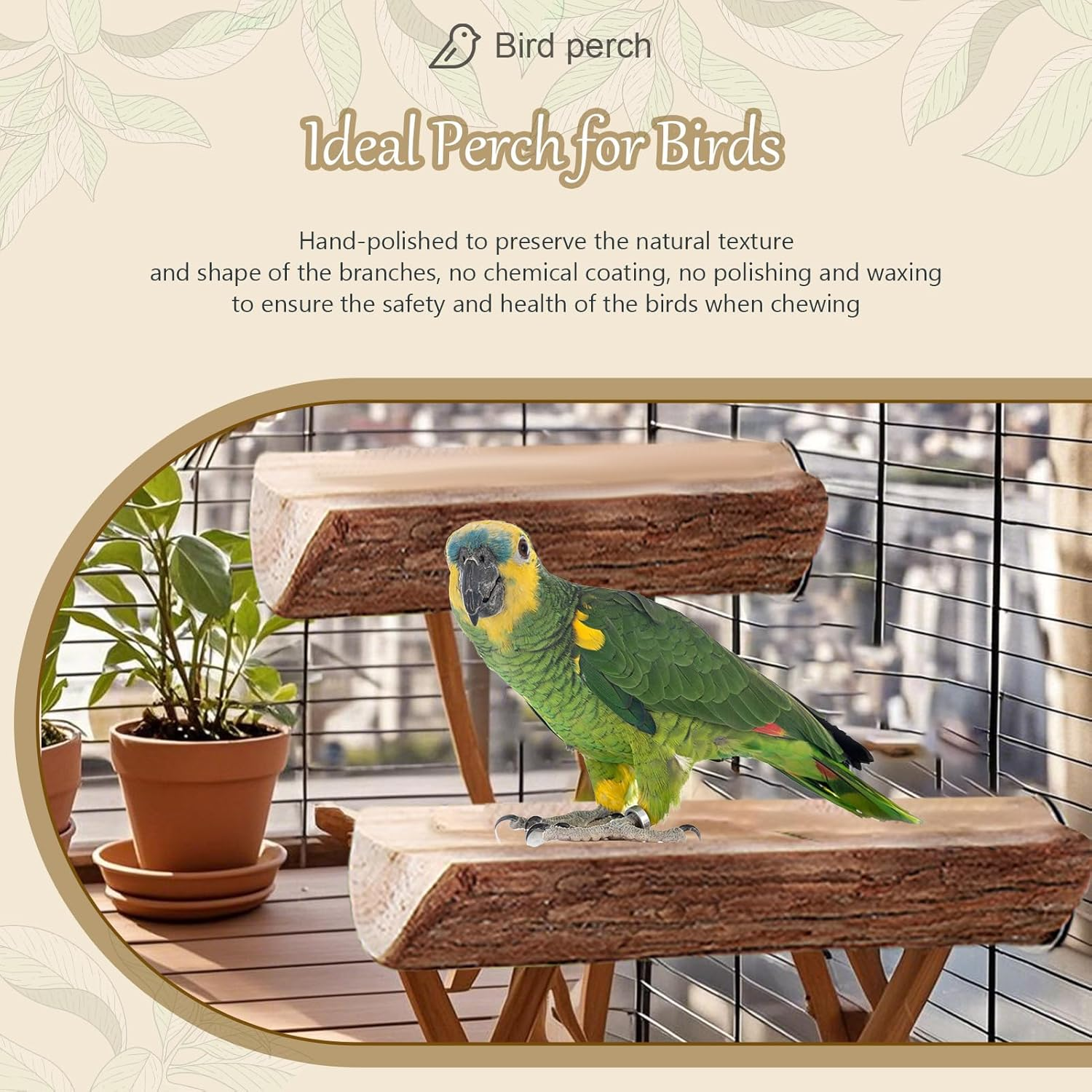 Wooden Bird Perch 6 Pcs Natural Wood Perches for Parrots Long Tail Budgies and Birds Hanging Multi-Branch Perch Platform Hammock Swing Toy for Birdcages Bird Accessories image number 3