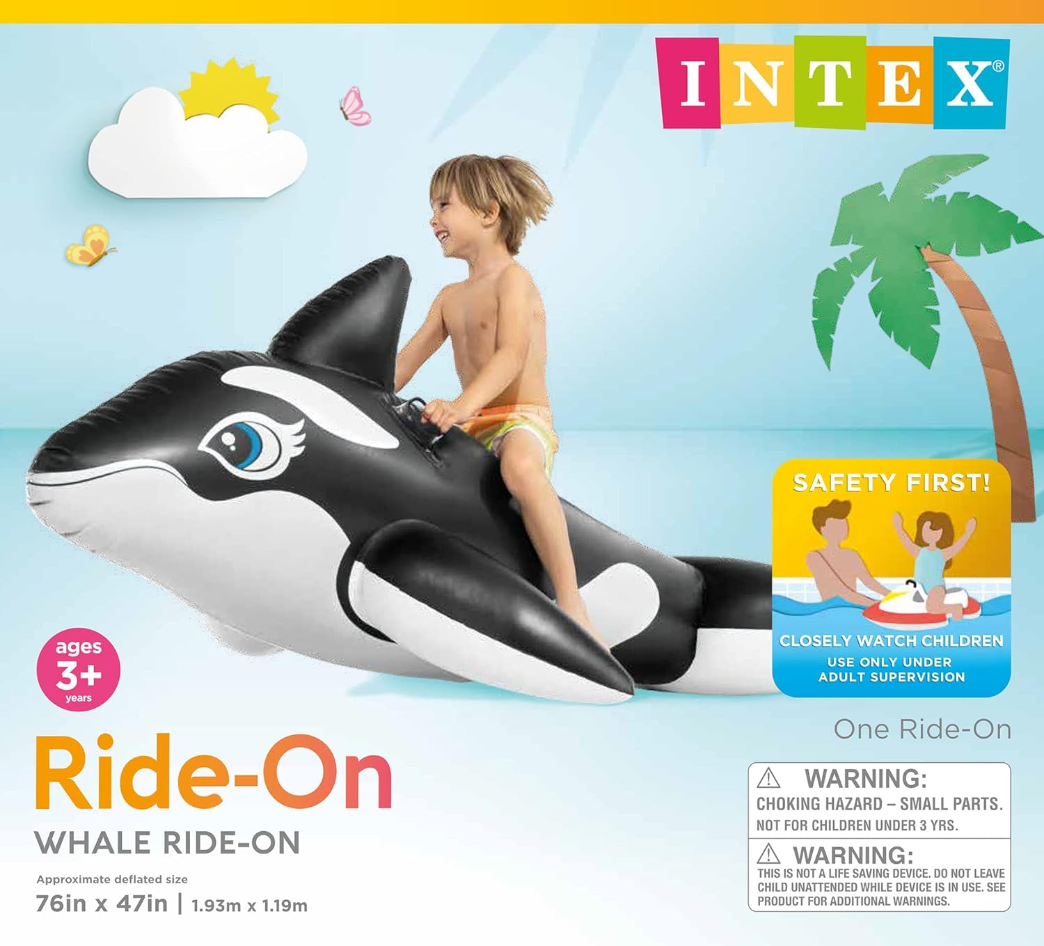 Intex Whale Inflatable Pool Ride-On, 76" X 47", for Ages 3+