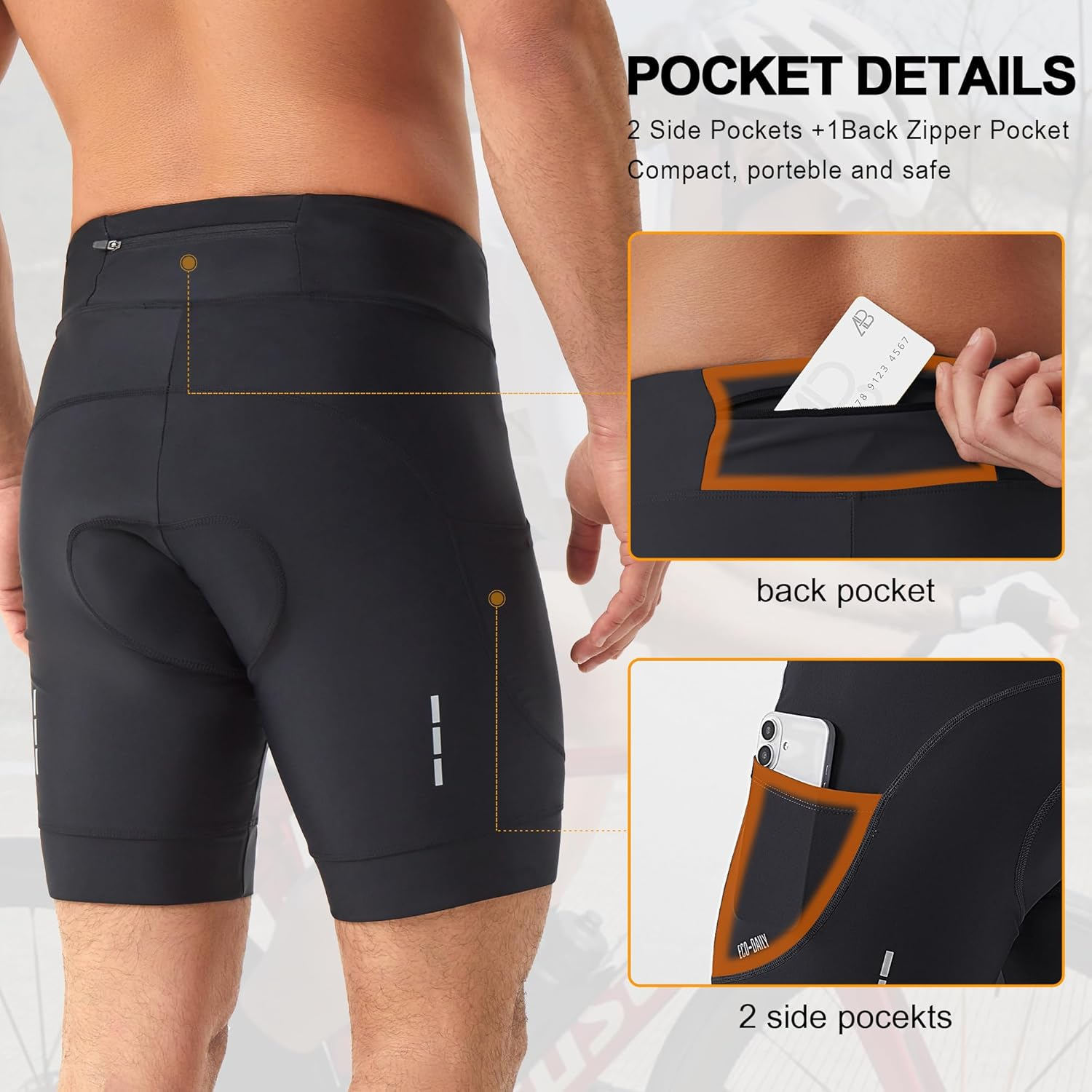 Bike Shorts Men 4D Padded Zipper Pockets Cycling Spin Biker Shorts Mountain Biking Bicycle image number 4