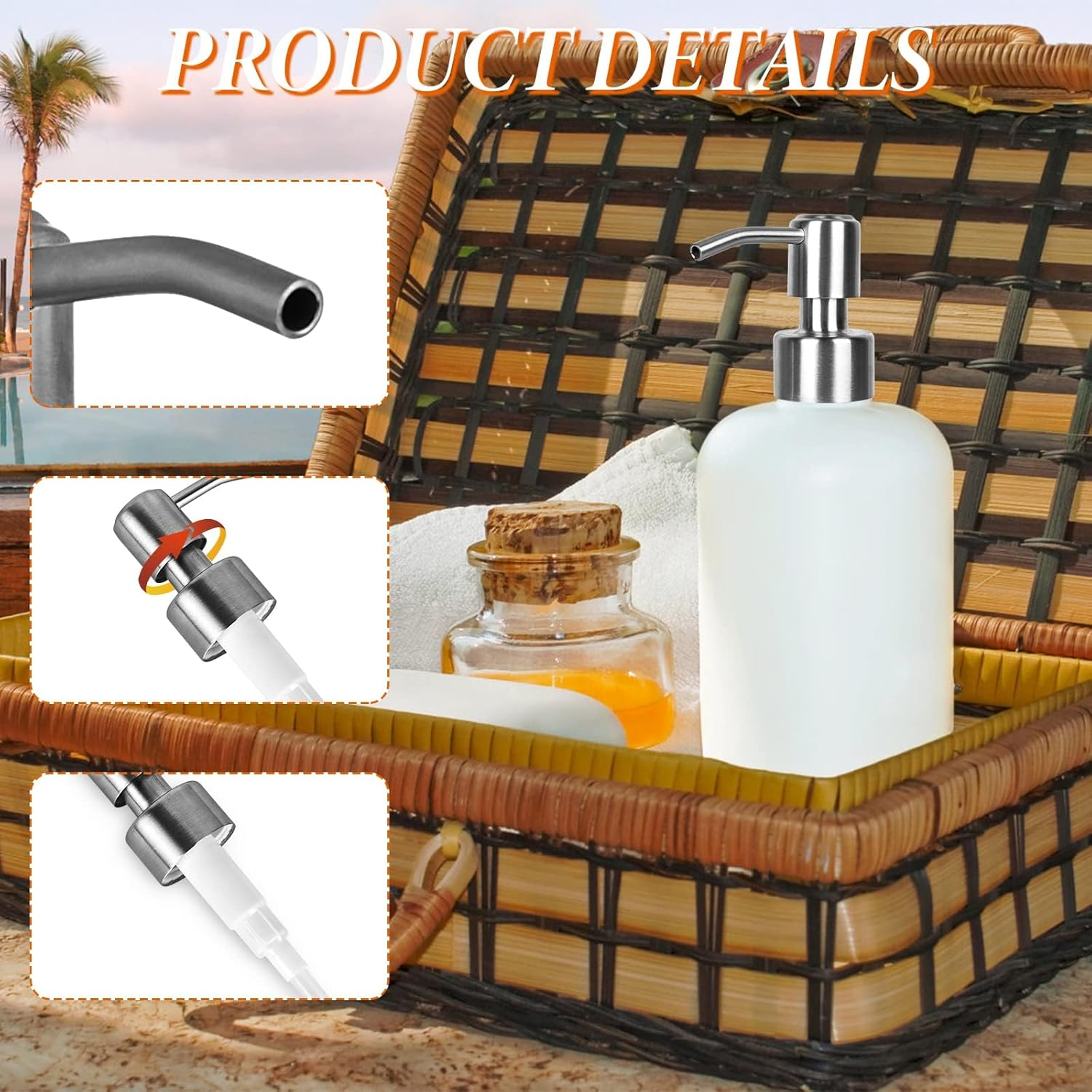 8Pcs Stainless Steel Soap Dispenser Pump Head with Hoses, Replacement for 26-28Mm Thread Bottle Soap Dispenser, Silver image number 3