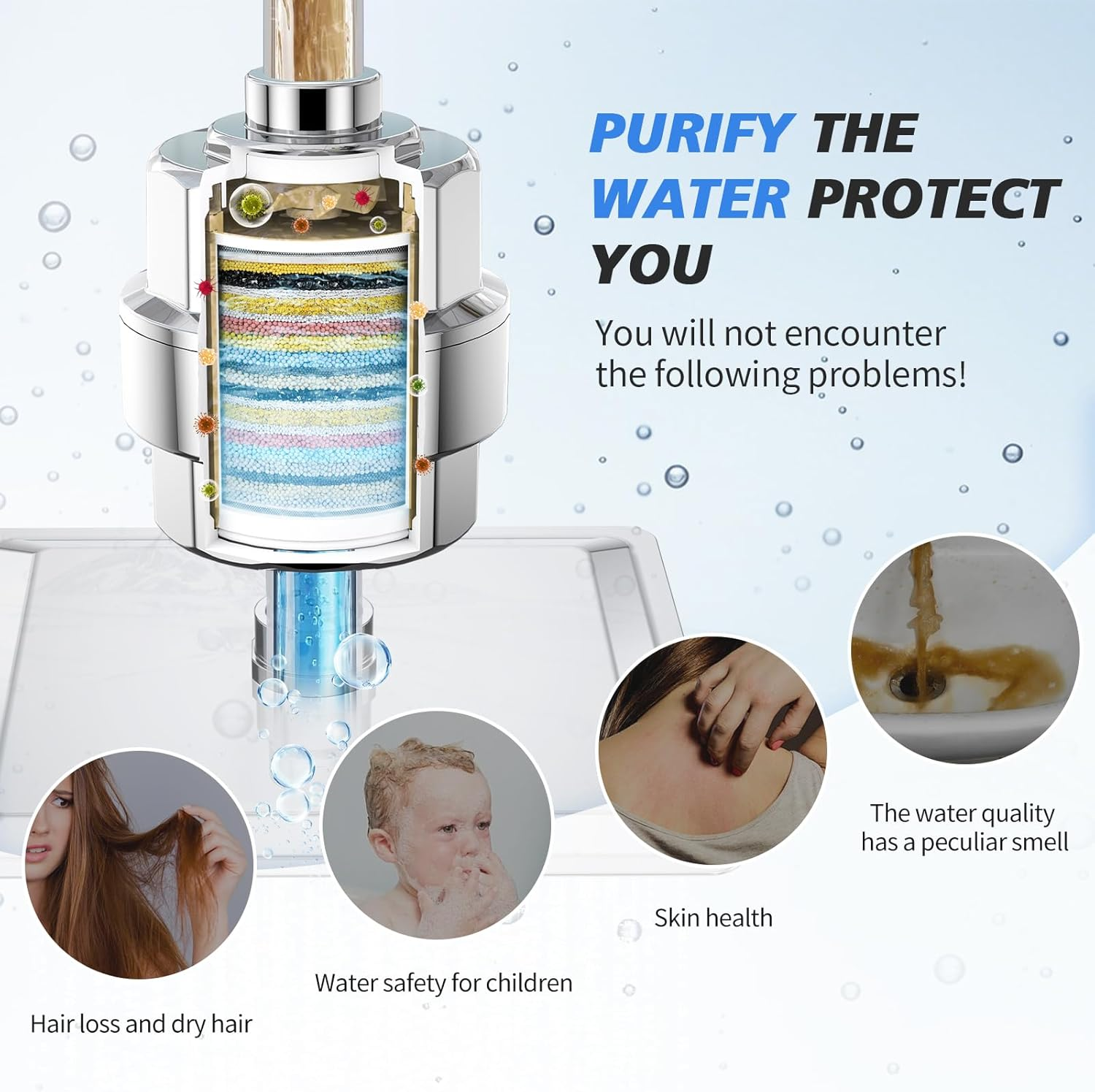 20-Stage Shower Head Filter-Shower Head Filter for Hard Water, with 3 Replaceable Filter Cartridges, High Output Shower Water Filter for Removing Chlorine and Fluoride, Polished Chrome image number 6