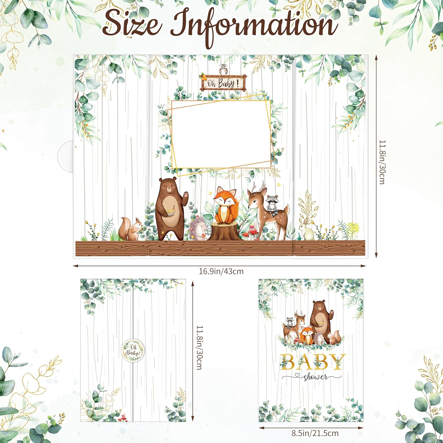 BORAMDO Woodland Animal Baby Shower Guest Book Alternative Safari-Themed Signature Book with Animal Designs Oh Baby Shower Keepsake Memory Book Green White Party Decor image number 4