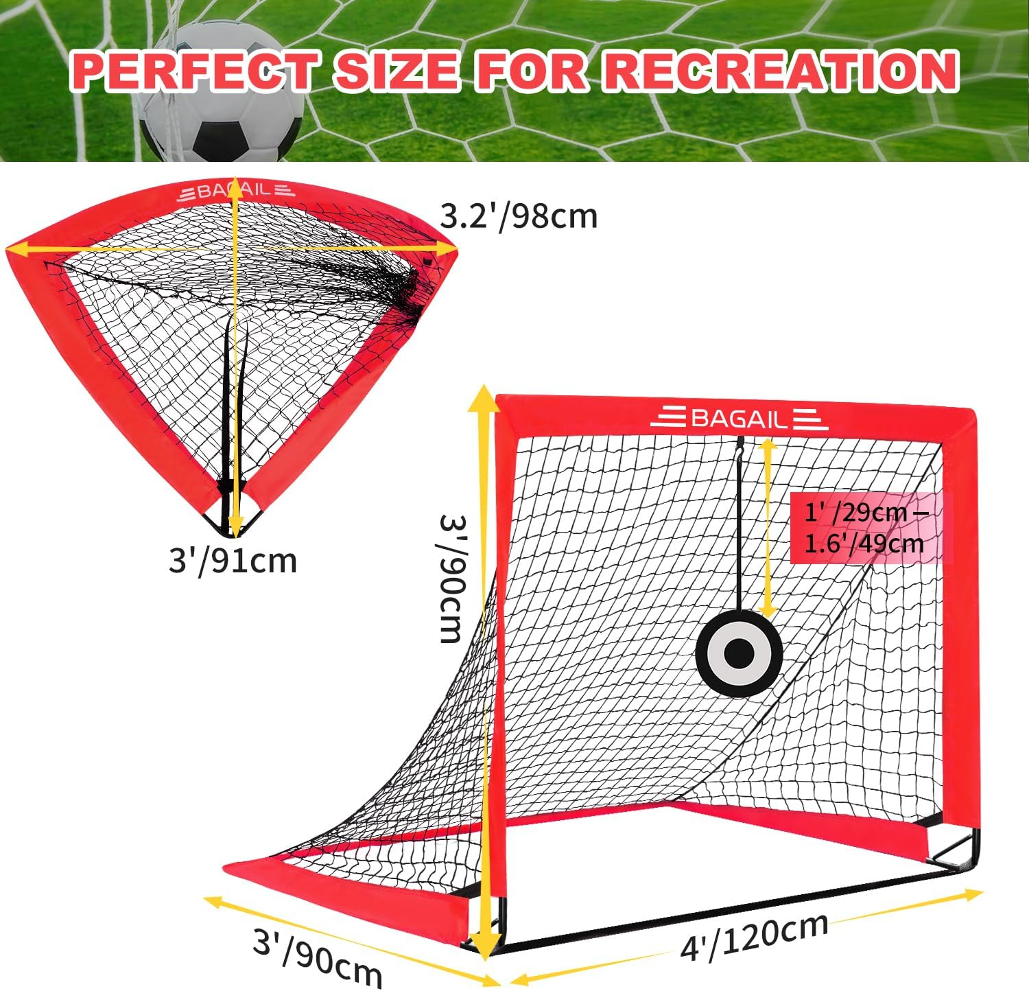 BAGAIL Football Goal, Pop up Football Net with Goal, Pegs and Portable Carry Bag, Easy to Assemble, Ideal for Garden Training and Leisure Games image number 2