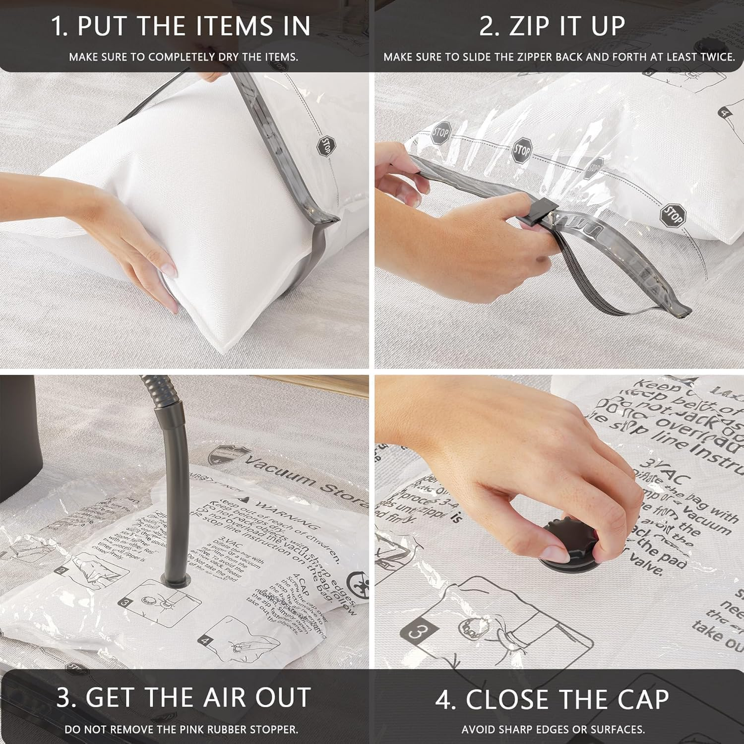 Vacuum Storage Bags 8 Jumbo, Space Saver Bags with Travel Hand Pump, Compression Airtight Sealer Bags for Clothes, Bedding, Pillows, Comforters, Blankets image number 3