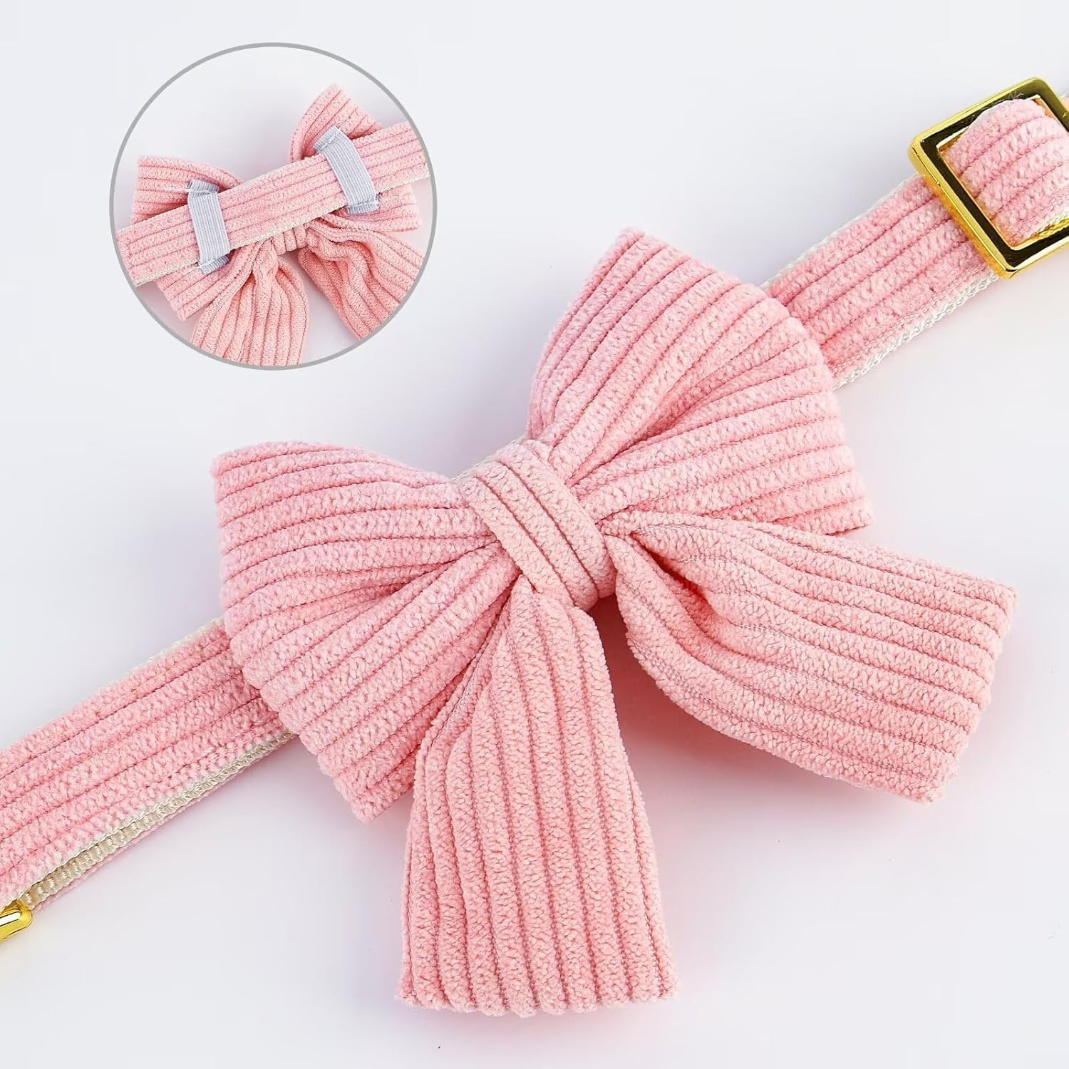 Dog Collar with Bowtie, Adjustable Cute Dog Collar for Wedding and Holiday, Soft Dog Collar for Small Dogs (Pink, L) image number 2