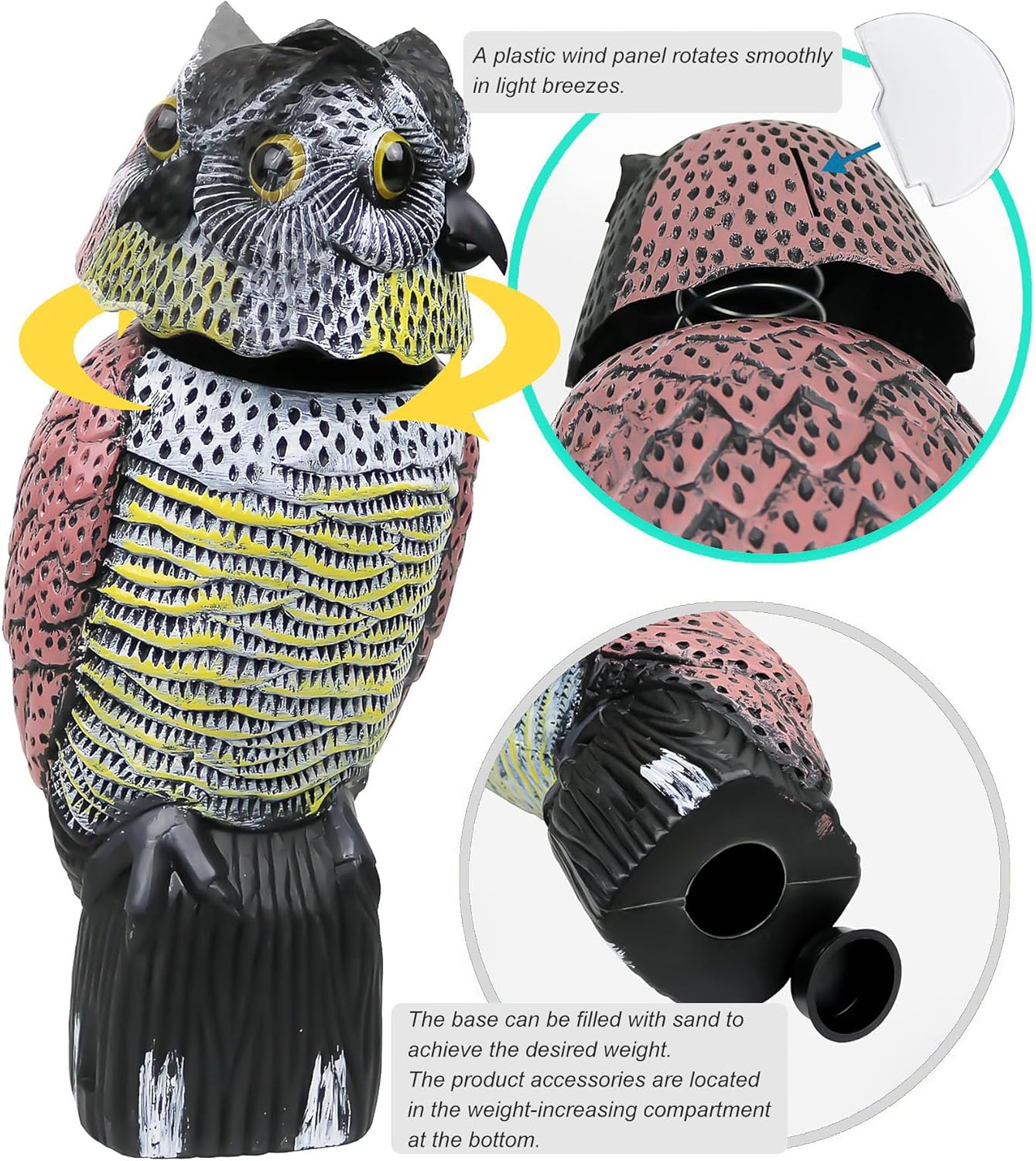 Owl Decoy to Scare Birds Away Bird Deterrents for Outside, Owl Decoy, Scarecrow Fake Owl with Rotating Head, Woodpecker Deterrent, Plastic Owl Statue for Outdoor Garden Yard (1 Pack) image number 5