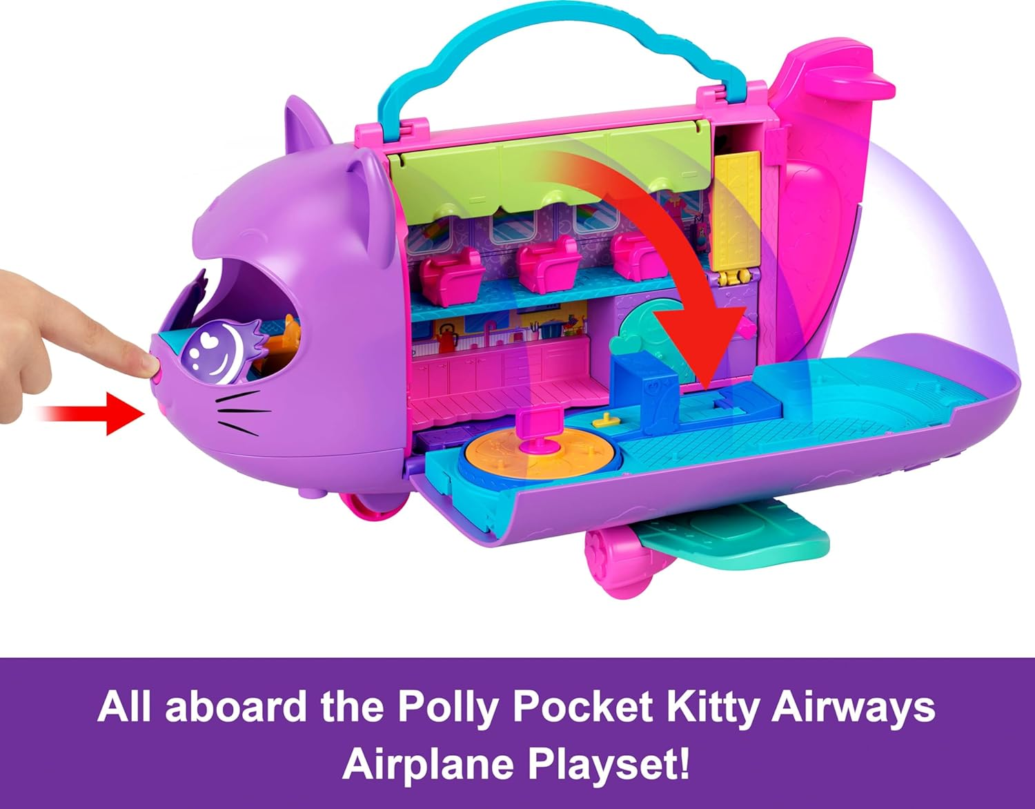 Polly Pocket Dolls and Playset, Kitty Airways Airplane, Travel Toy with 2 Micro Dolls and Pet, Spinning Stage and Accessories (Amazon Exclusive) image number 4