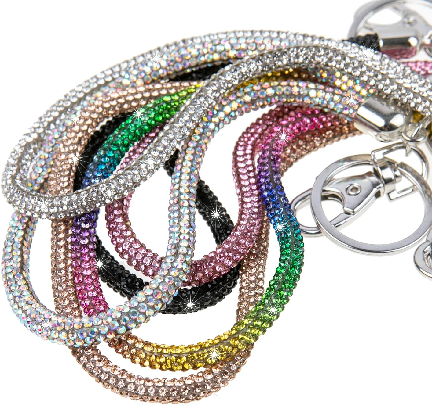 Fashion 8" Exclusive Sparkle Crystal Wristlet Lanyard,Premium Bling Keychain Lanyard,Waterproof Rhinestone ID Key Strap for Women Nurse Teacher(6Pcs), 6 Colors Mixed, 8 Inch image number 3