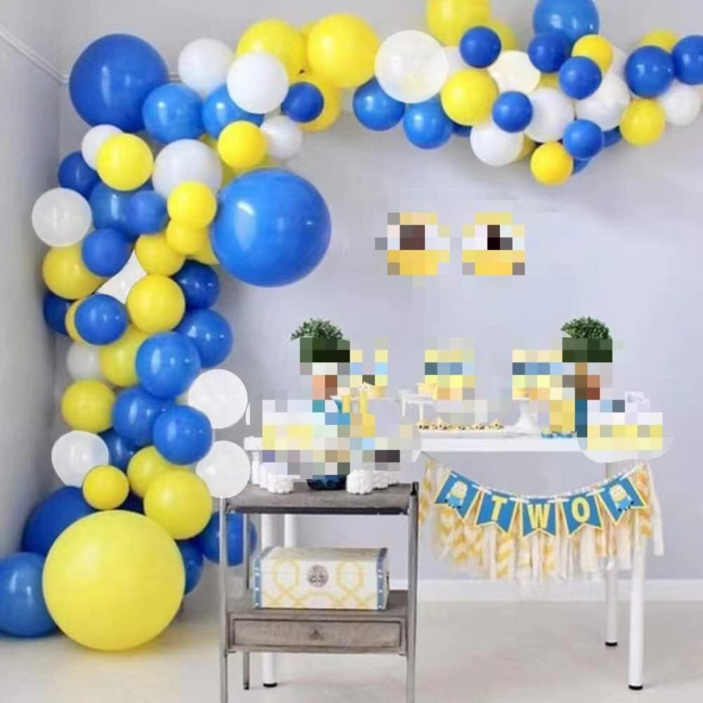 Blue Yellow White Balloon Garland Kit, 90 Pack Blue Yellow White Latex Balloons with 16FT Strip for Baby Shower Anniversary Birthday Wedding Graduation Office Party DIY Decoration image number 1