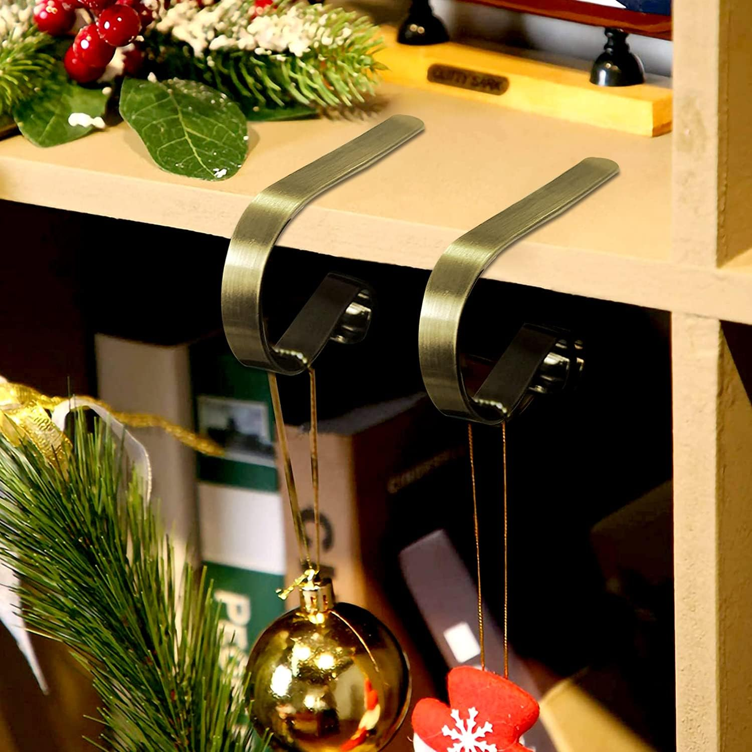 Stocking Holders for Mantle Set of 4 Christmas Stocking Hangers for Mantel Decor Hooks for Fireplace Mantle Freestanding image number 3