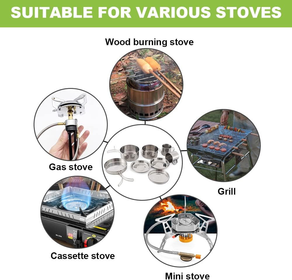 Camping Cookware Mess Kit 8PCS Stainless Steel Cooking Pot and Pan Set with Plates Cups for Outdoor Camping Hiking Backpacking