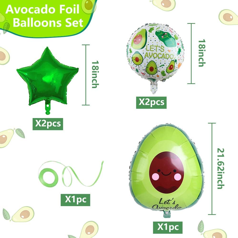 5PCS Avocado Fruit Foil Balloons Hawaiian Luau Party Balloons Avocado Helium Balloons for Avocado Themed Party Birthday Mexican Fiesta Party Decorations (Avocado) image number 3