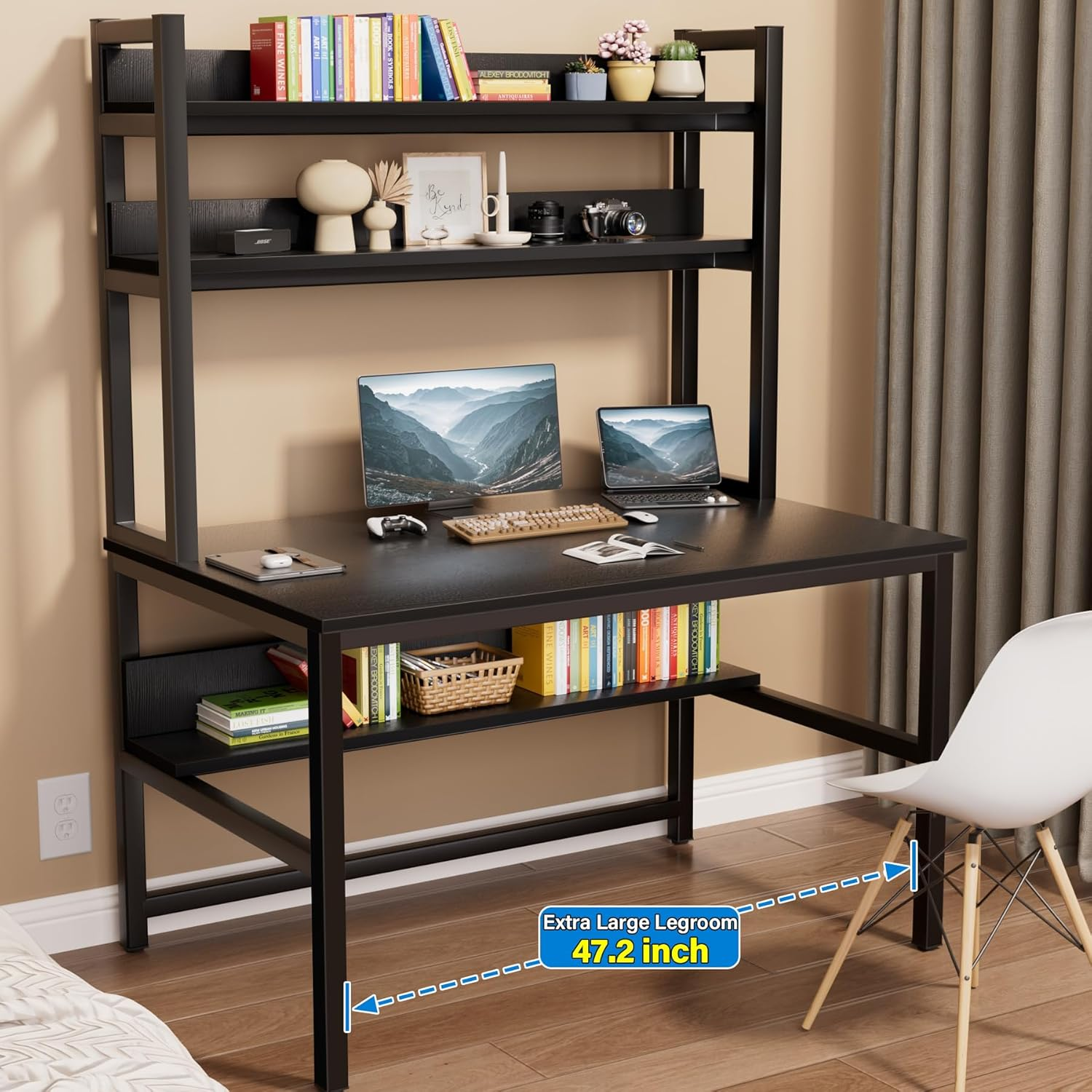 Aquzee Modern Black Computer Desk with Bookshelves, Multi-Functional Office Desk, Sturdy and Durable, Easy Assembly, Spacious Storage image number 5