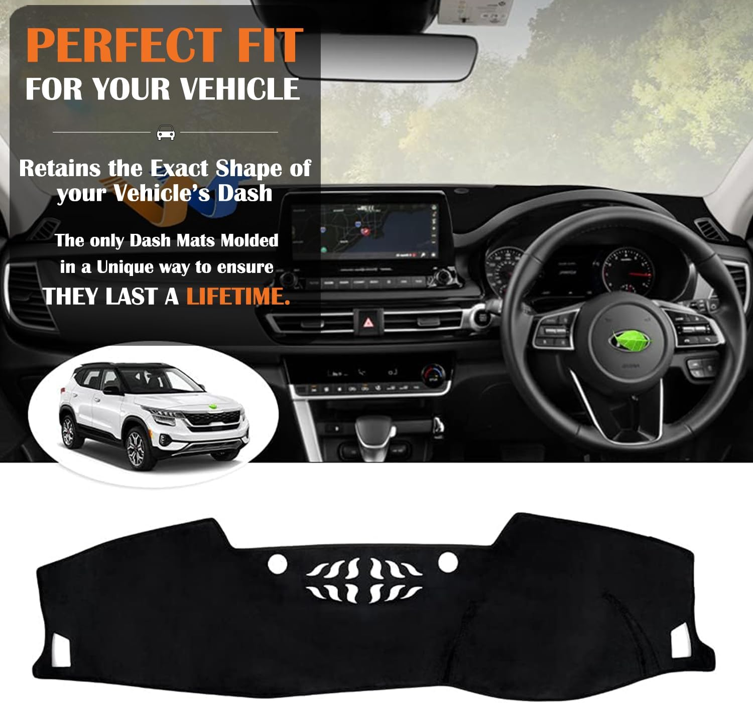 Evervenz Dash Mat for Kia Seltos 2022 2023 2024 2025 Flannel（Without HUD） Dash Cover Dashboard Cover Seltos01