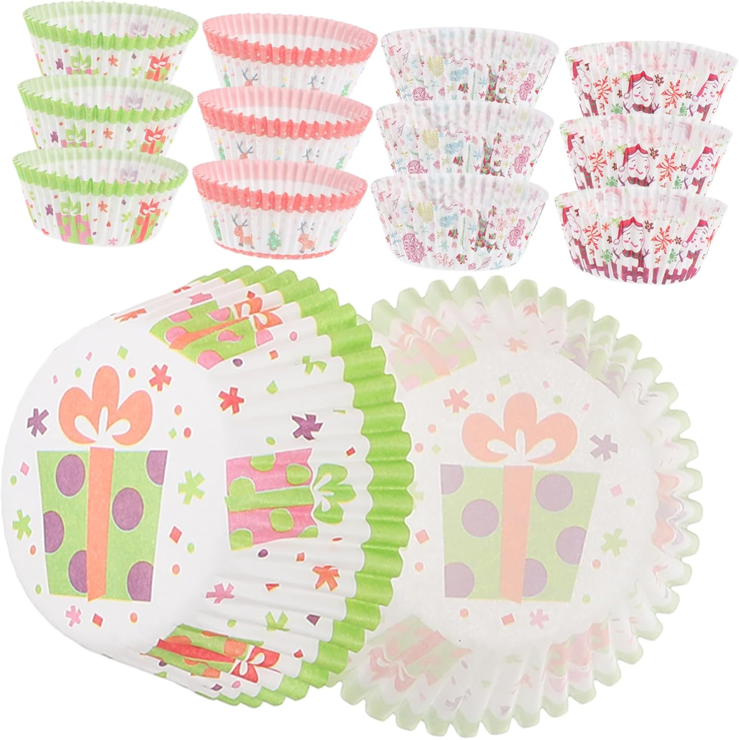 Christmas Mini Paper Cupcake Liners Greaseproof Baking Muffin Wrappers 400Pcs Small Cake Cups with Holiday Prints for Festive Baking