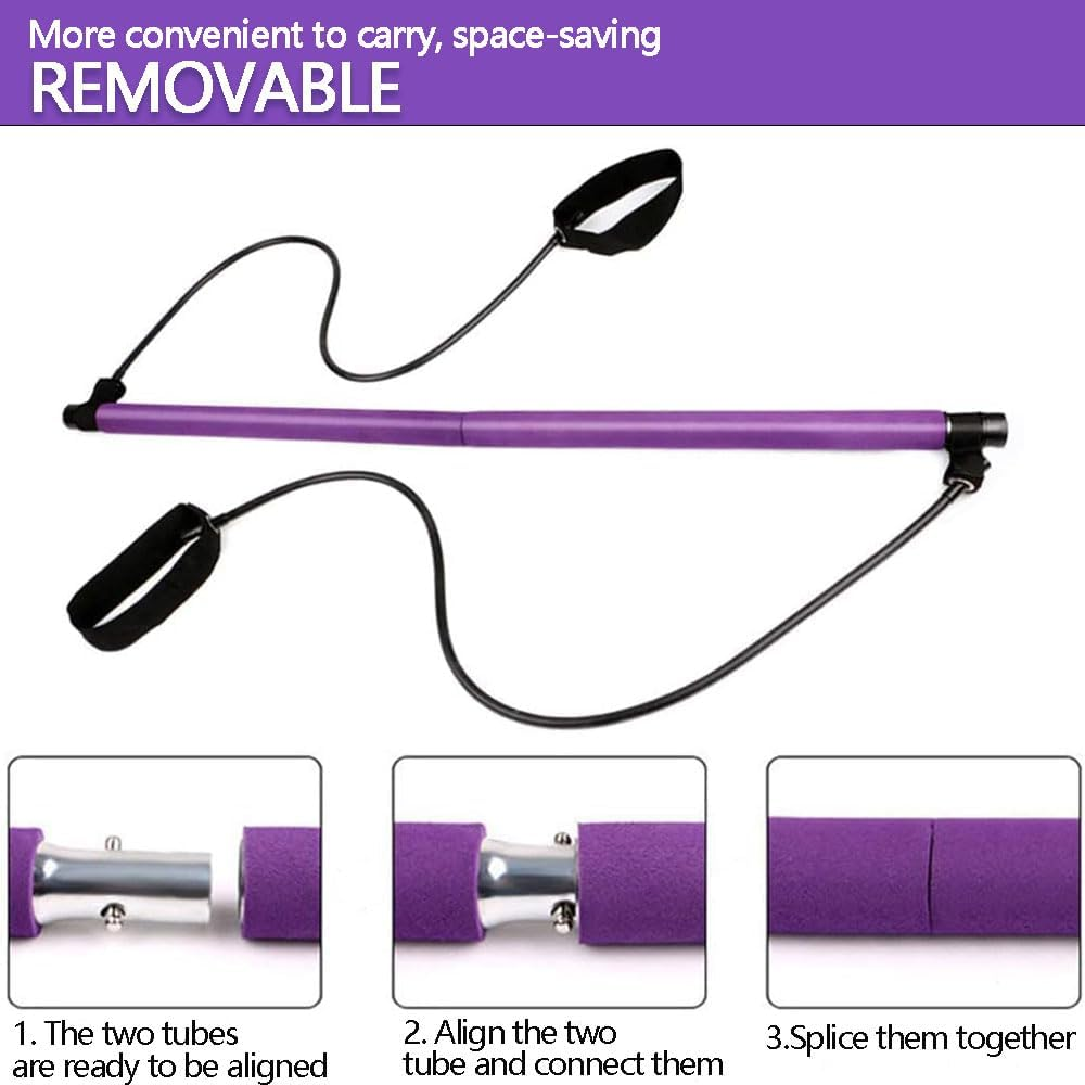 Portable Pilates Bar Kit with Resistance Bands &ndash; Full Body Toning Yoga Bar with Foot Loops, Multi-Function Home Gym Equipment for Strength Training, Stretching, Yoga & Fitness Workouts
