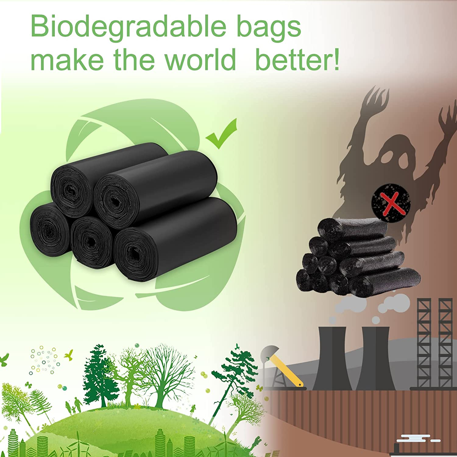 Biodegradable Trash Bags 120PCS, Aievrgad 5L/1.2Gallon Small Garbage Bags/For Countertop Bin. Bin Liner/Trash/Rubbish Bags, 100% Recycled,Tough, Degradable, Compost Bags for Food/Household-Black image number 5