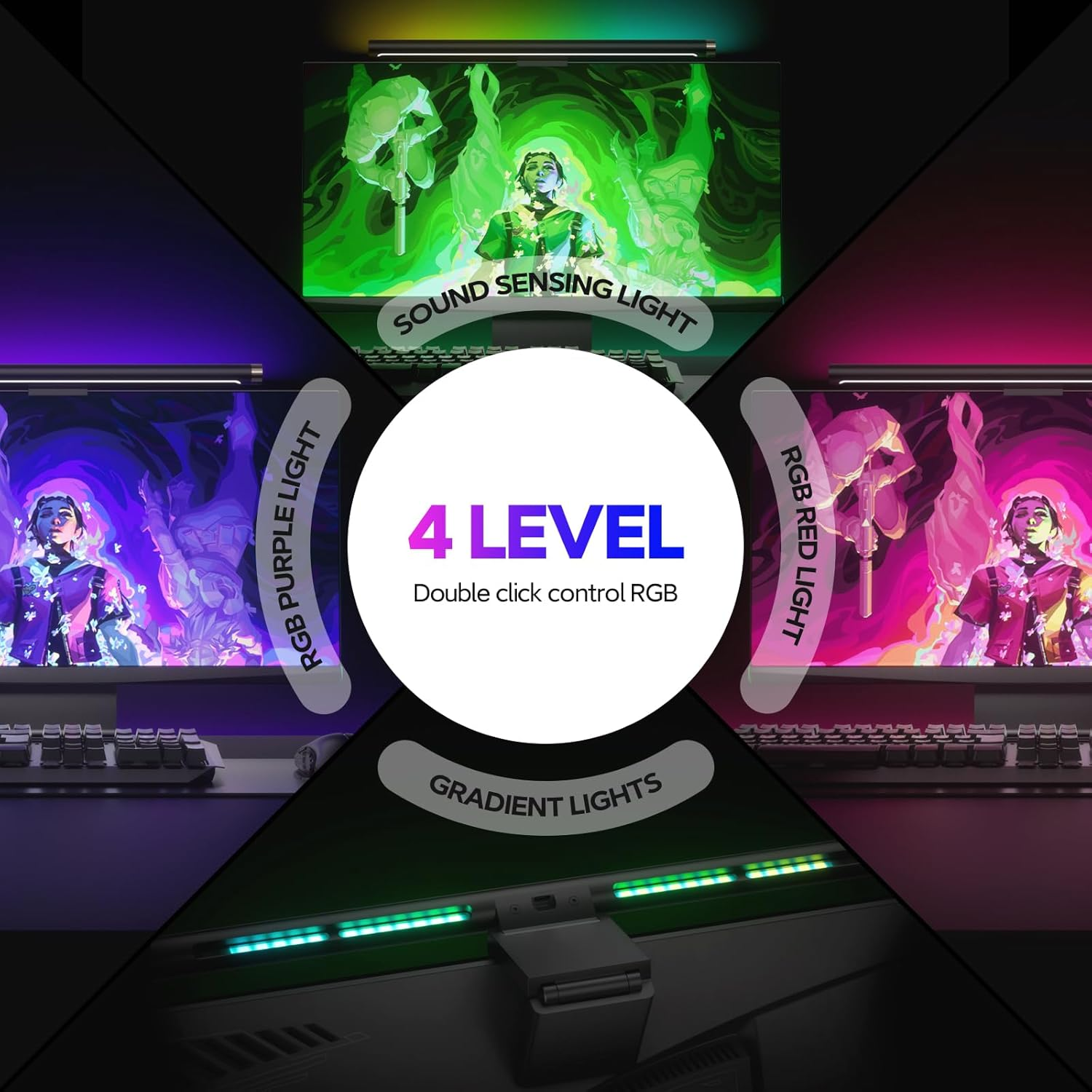 LYMAX RGB Monitor Light Bar, Computer Monitor Light for Eye Care, 4 Modes Backlight Adjustable Color & Brightness with Dimming Memory, 17.7'' USB Reading Lamp, No Glare, Space Saving for All Monitor image number 2