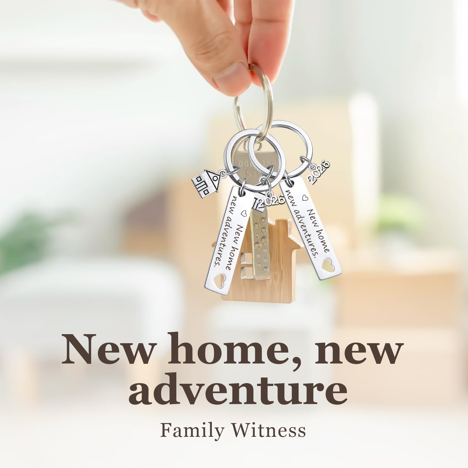 Funcyboo 2Pcs New Home Keychain, 2025 Adventures Keyrings Stainless Steel New House Keychain Housewarming for New Homeowner Sweet Home Owners image number 4