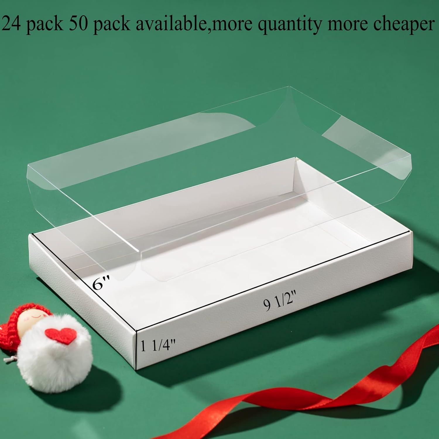 Romanticbaking 10Pack 9 1/2" X 6" X 1 1/4" Inch Clear Cookies & Cakesicle Boxes with Window - Perfect for Macarons & Chocolate Covered Pretzel Rods - 10, White image number 7