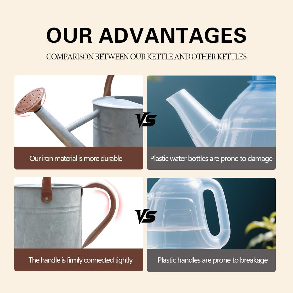 Steel Watering Can Sliver Galvanized Steel Watering Can with Copper Accents,Removable Rosette-Diffuser,One-Gallon image number 5