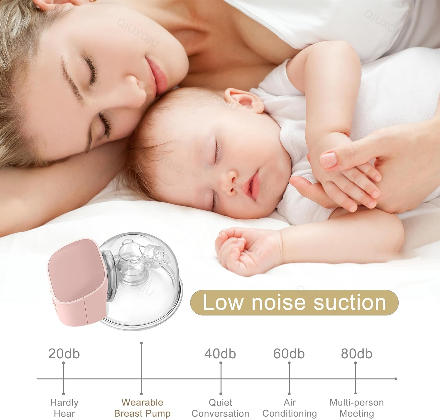 QIUXQIU Wearable Breast Pumps Electric Hands-Free Breast Milk Extractor Portable Spill-Proof Ultra-Quiet Pain Free Breastpump with 2 Mode & 5 Levels USB Rechargeable Battery Breast Milk Pump (Pink) - Green image number 4