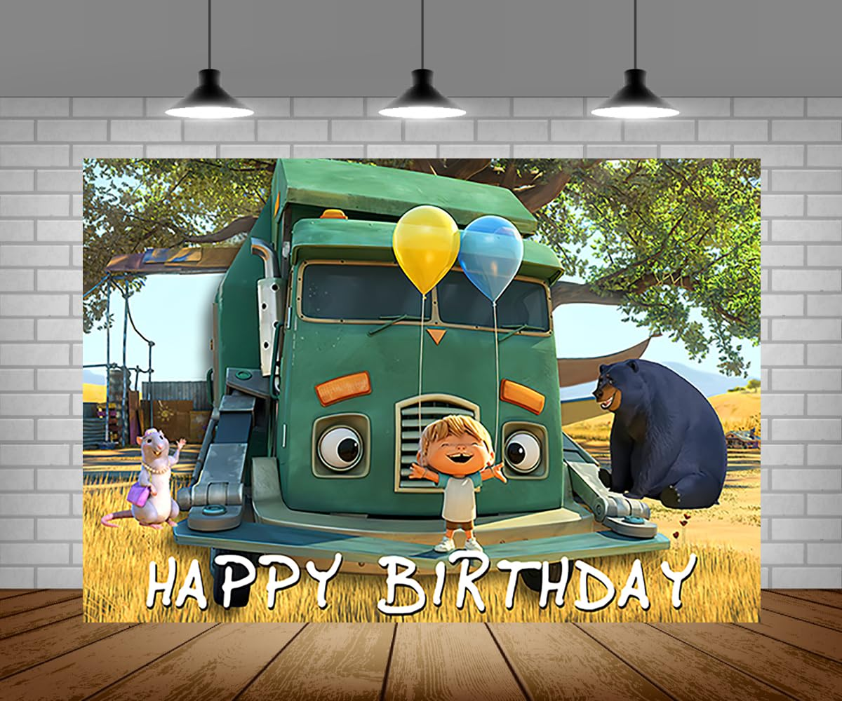 PAF Green Trash Truck Backdrop for Birthday Party Supplies 5X3Ft Truck Theme Baby Shower Banner for Party Decorations image number 1