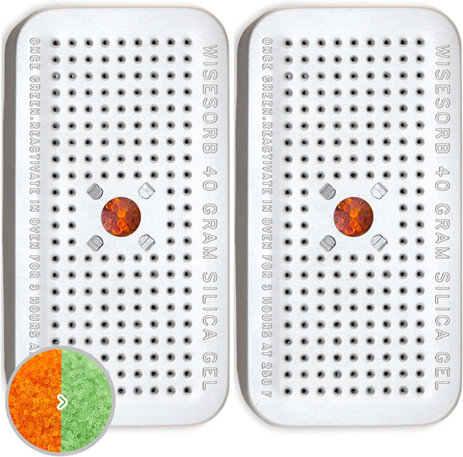 Wisesorb 40G Indicating Silica Gel Dehumidifier Desiccant Tin Canister, Wisetin Orange to Green Color Changing, SG-40 No Cobalt (II) Chloride-Reusable (Pack of 2) image number 6