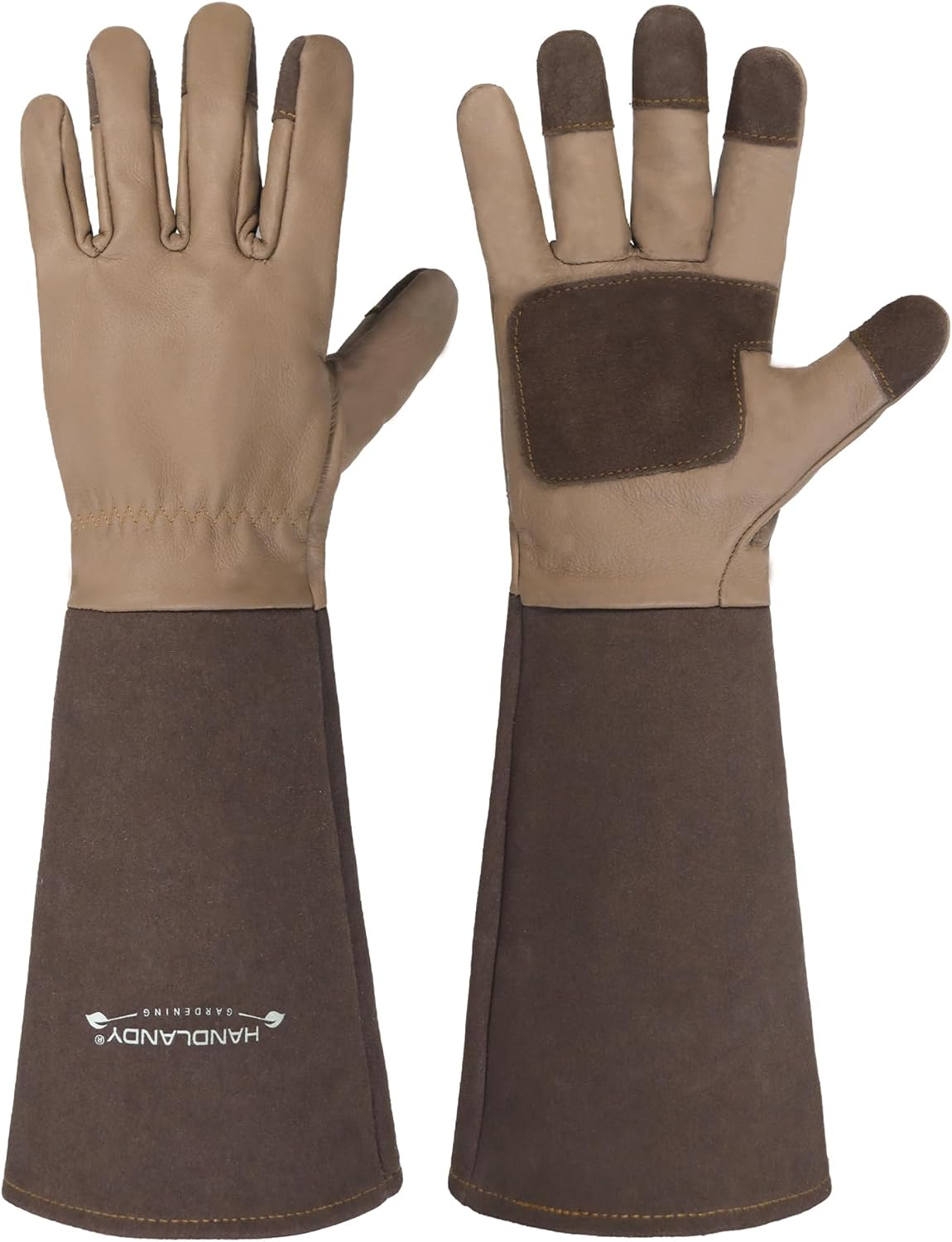 HANDLANDY Pruning Gloves Long for Men & Women, Pigskin Leather Rose Gardening Gloves- Breathable & Durability Gauntlet Glove Medium