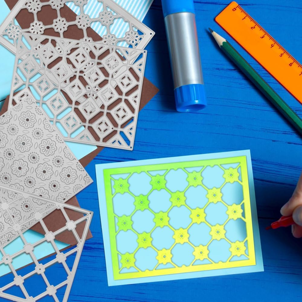 AFUNTA 4 PCS Rectangular Die Cuts for Card Making, Openwork Lace Card Making Supplies, 3D Background Metal Cutting Dies for DIY Scrapbooking Album Card Decor