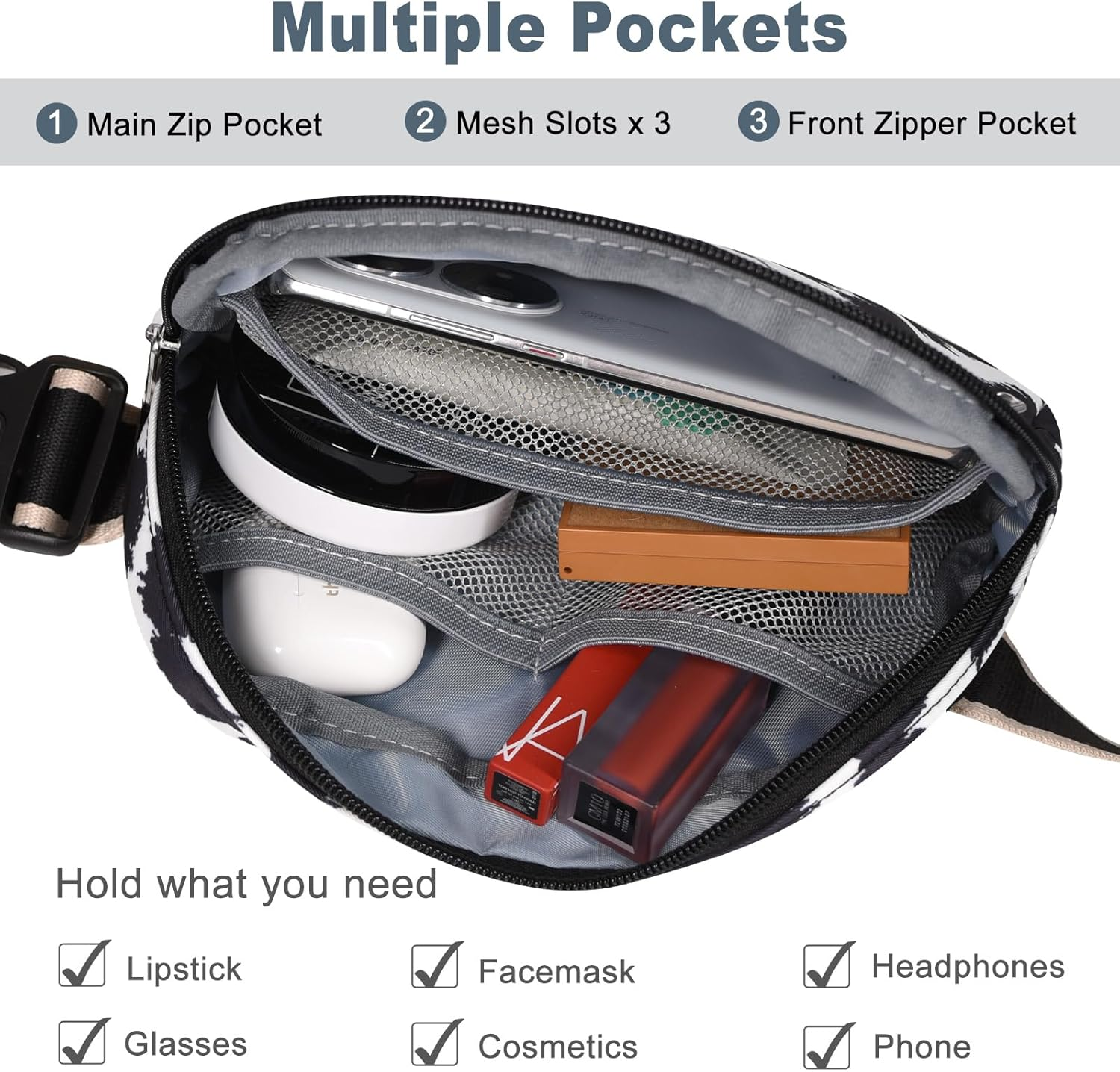 Dmluna Small Crossbody Bags for Women Trendy, Lightweight Fanny Pack for Women & Men, Mini Belt Bag, Waist Bag with Adjustable Strap for Running Workout Traveling, Z - Black/White Leopard, Small, image number 3