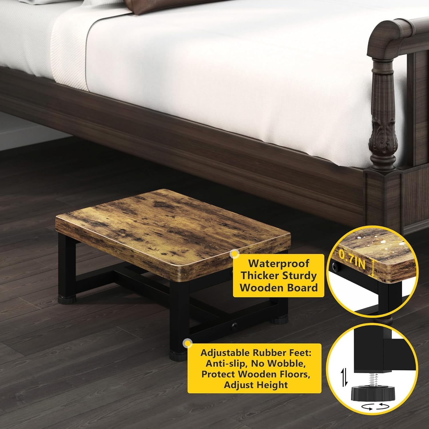 Wooden Foot One Step Stool Adult Elderly Senior Kid Toddler High Bedside Kitchen Bathroom Dorm Small Portable Chair Outdoor Modern Wide Bench Little Toilet Bathtub Metal Stair Helper Heavy Duty 6 Inch image number 1