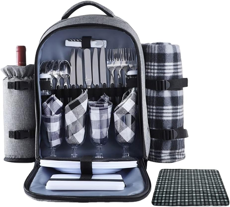 Insulated Picnic Backpack for 4 Person Bag with Cooler Compartment, Blanket and Stainless Steel Cutlery Set for Couple, Lovers and Friends image number 3