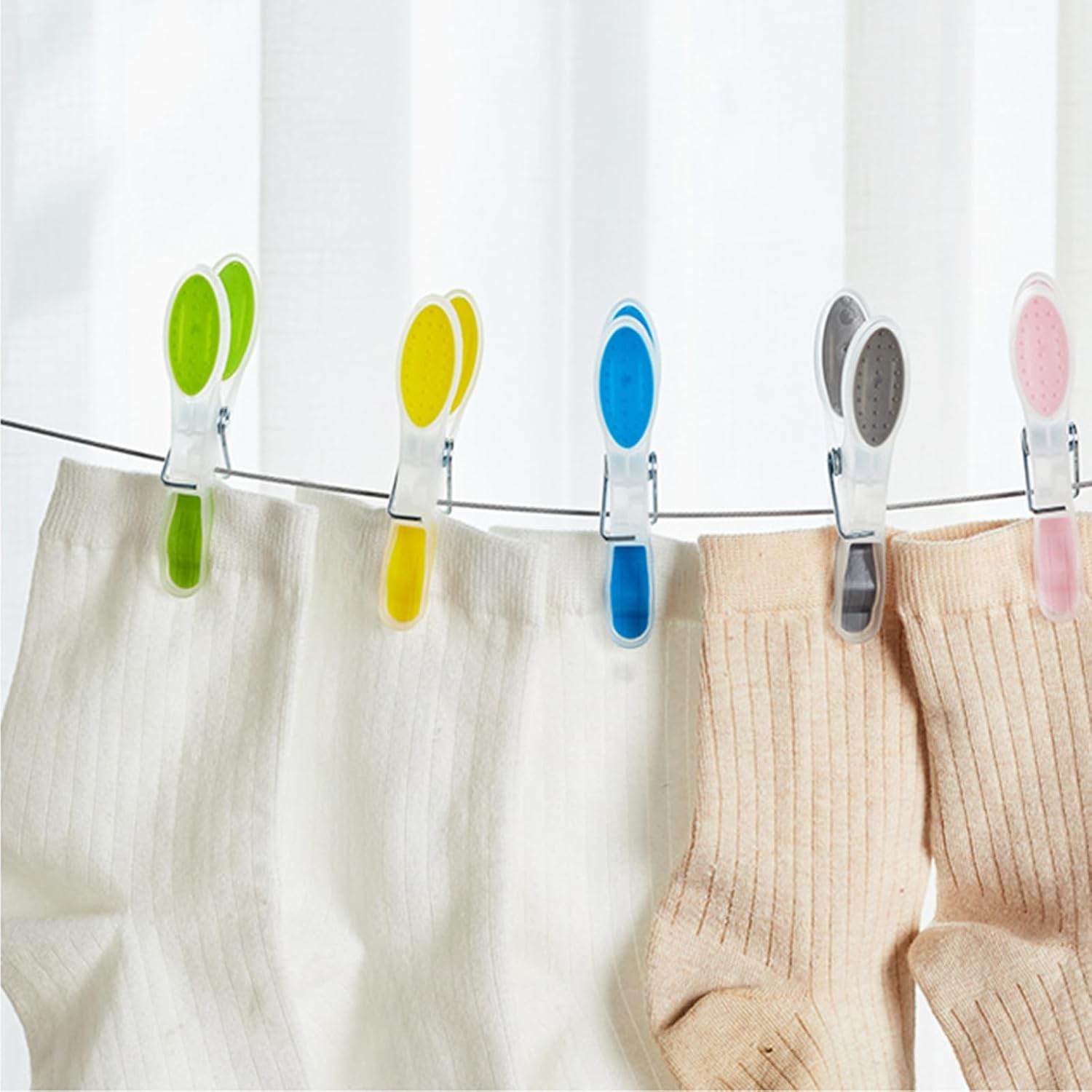Strong Non-Slip Wide Open Plastic Clothes Clips,Non-Slip Clothespins,Plastic Clothes Pegs Windproof Clothespin, Socks Clips, Mini Clothespins 24 Pack (Style 1) image number 2