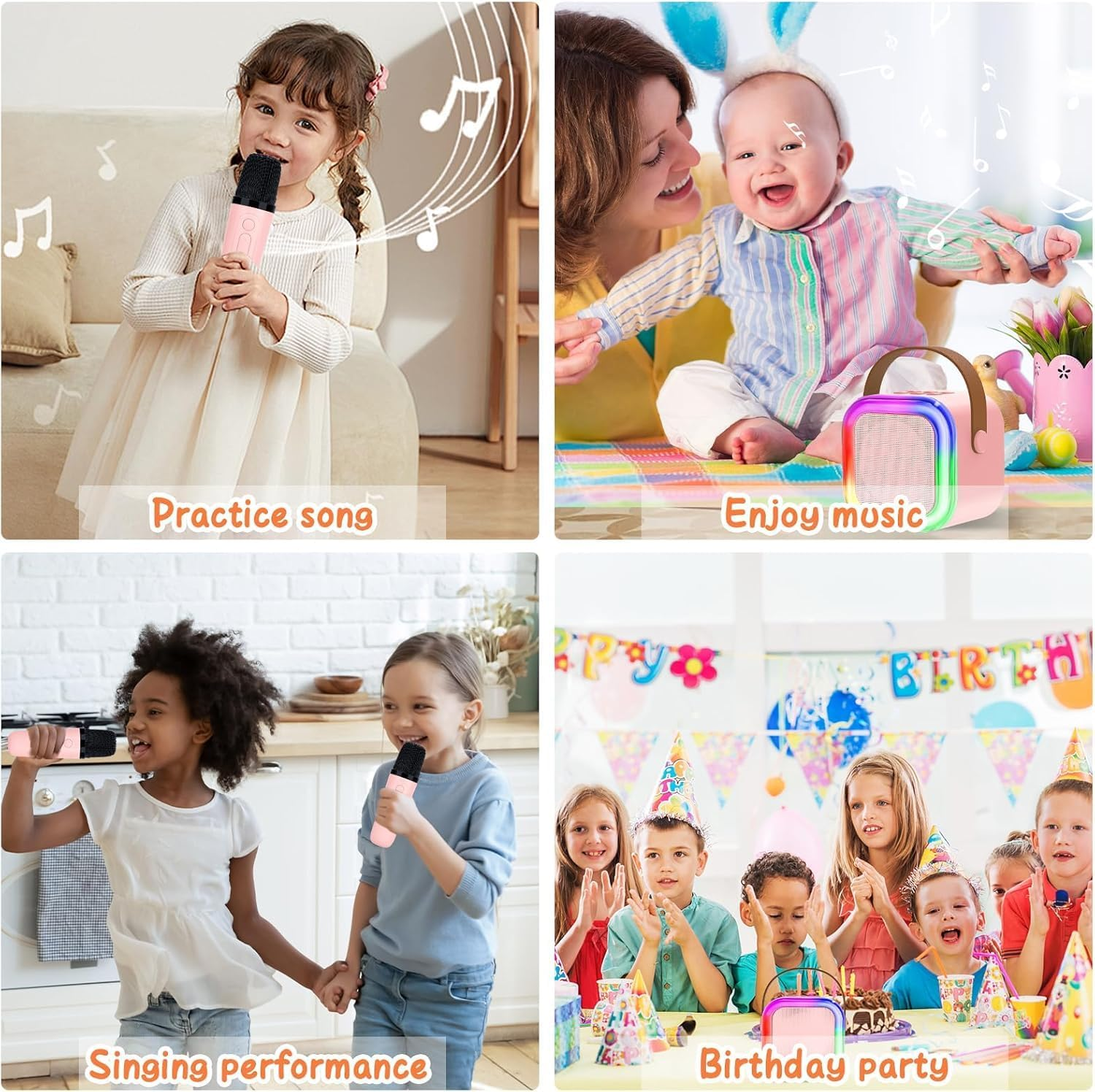 Karaoke Machine for Kids,Portable Bluetooth Speaker with 2 Wireless Microphones, Mini Bluetooth Speaker for Adullts and Kids,Birthday Gifts for Girls Boys Home Party image number 1