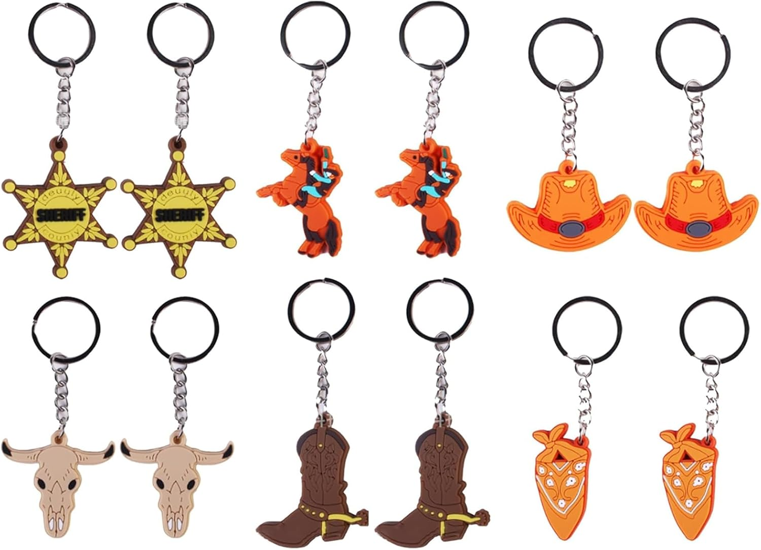 12 Pcs Western Themed Keyrings，Keychains Set &ndash; Cowboy Hat, Boot, Horse & More,Colourful Rubber Keyring for Western Enthusiasts Gift,Charm,Bright Decorative for Keys, Bags,Pouchs image number 4
