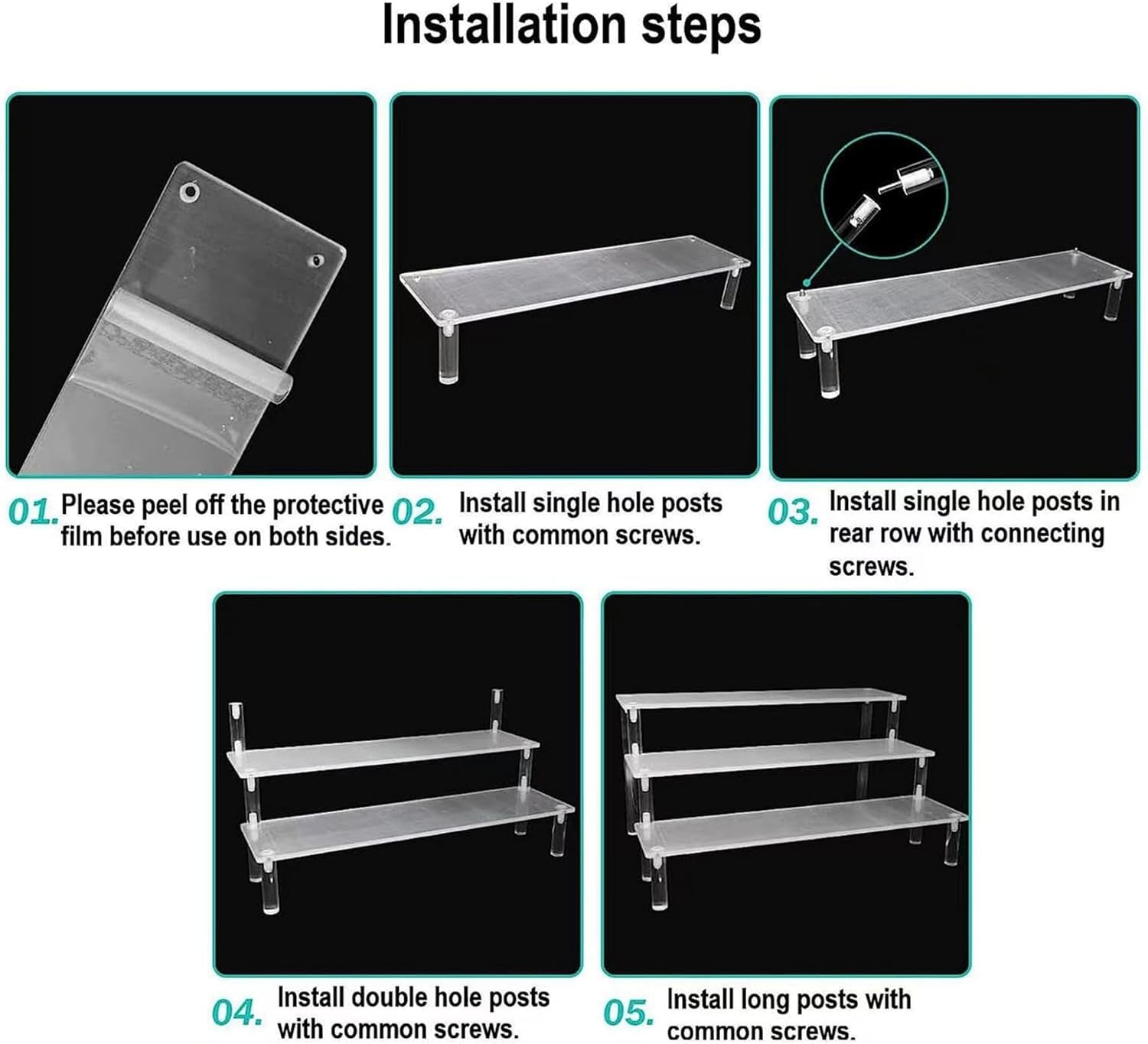 4-Tier Acrylic Riser Shelf Display Stand - Clear Holder for Action Figures, Collectibles, Toys, Cupcakes, Desserts, Jewels, Figurines, Perfume, Makeup, and More image number 3