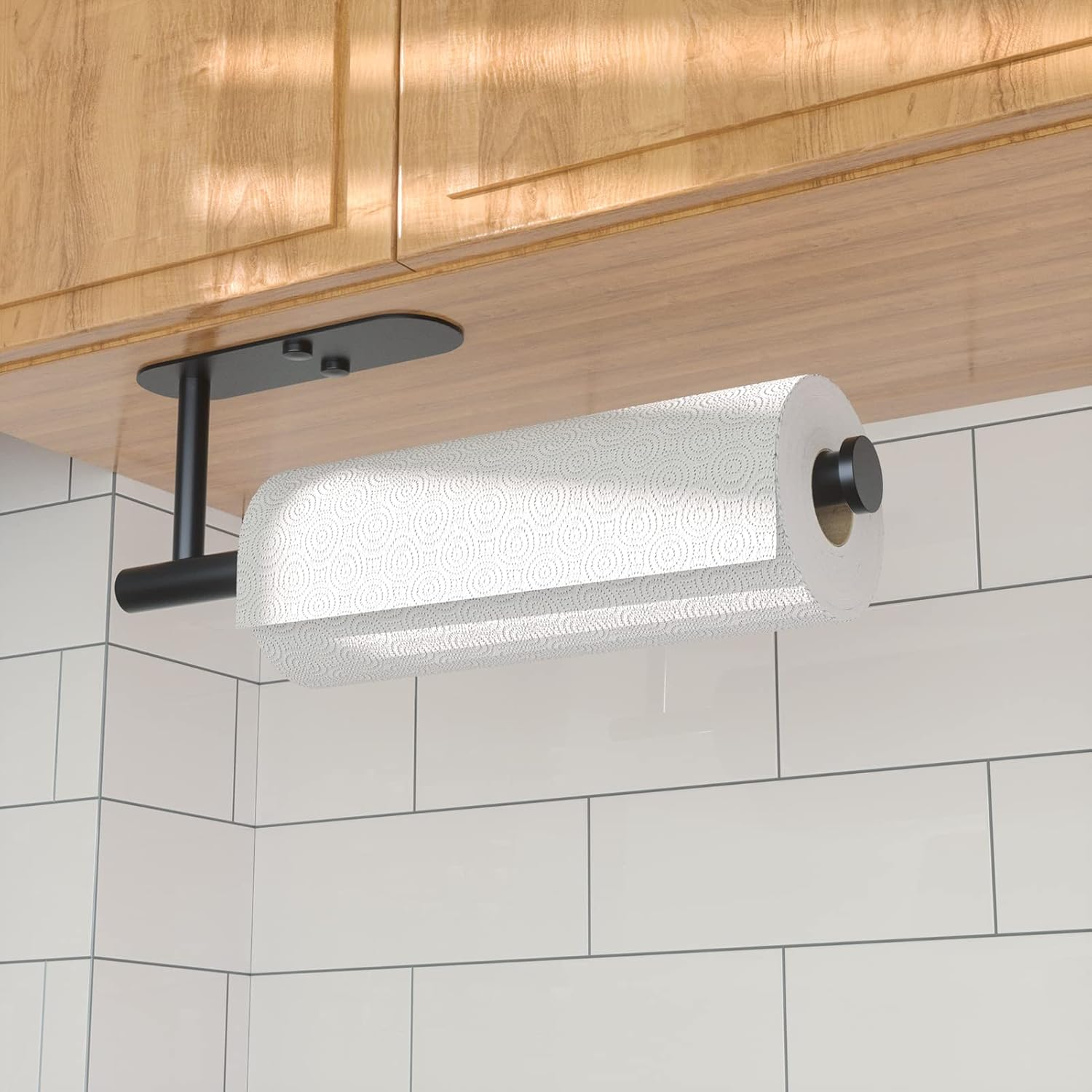 Paper Towel Holder under Cabinet, Self Adhesive Paper Towel Holder for Kitchen Wall Mount SUS304 Stainless Steel Holder under Counter Hanging Towels Kitchen Organization (Black) image number 4