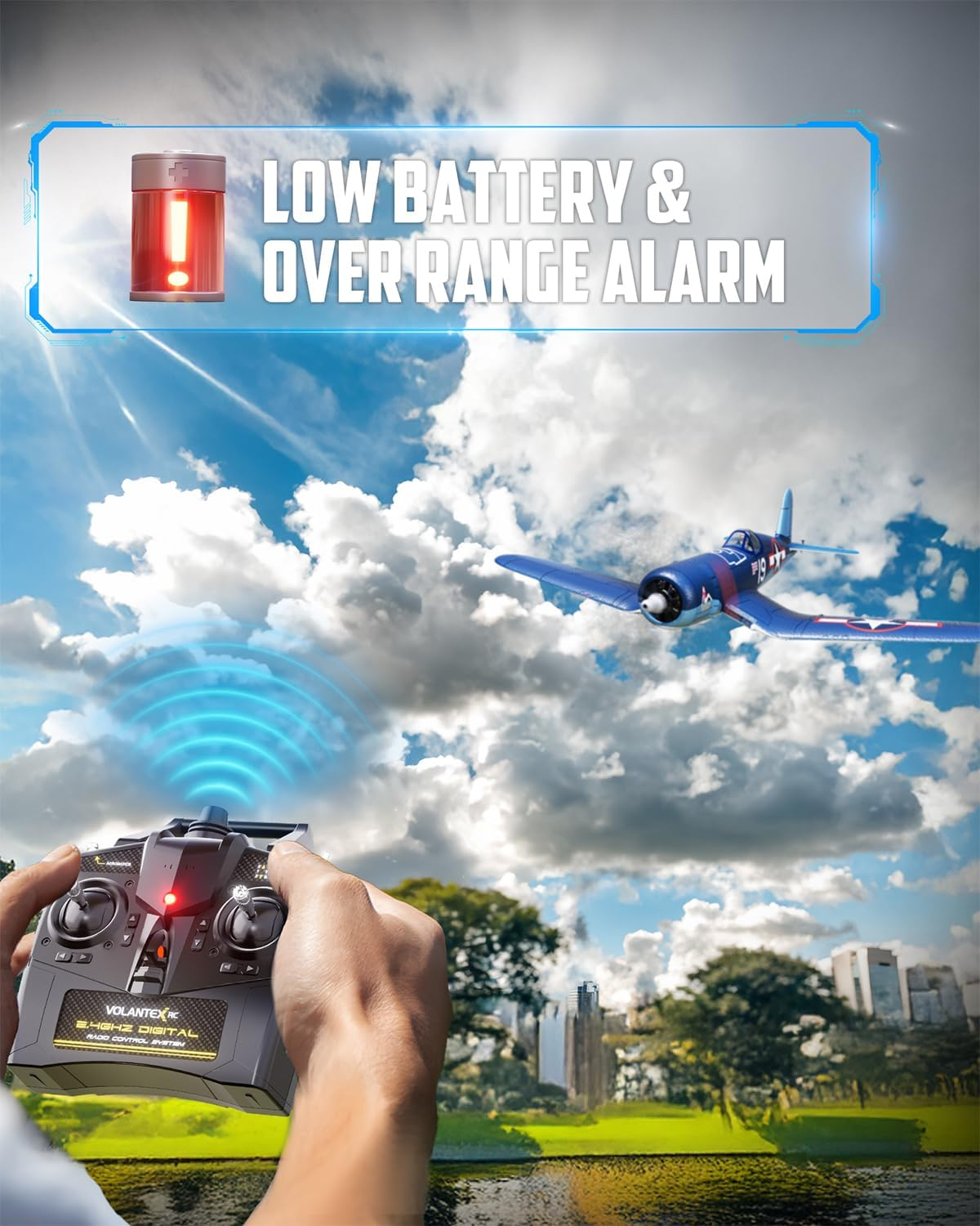 4CH Brushless RC Airplane F4U 500Mm Wingspan Fixed Wing One-Button Aerobatics Equipped with 2 Batteries 20 Minutes Flight Time Suitable for Beginners Outdoor Practice(Rtf)